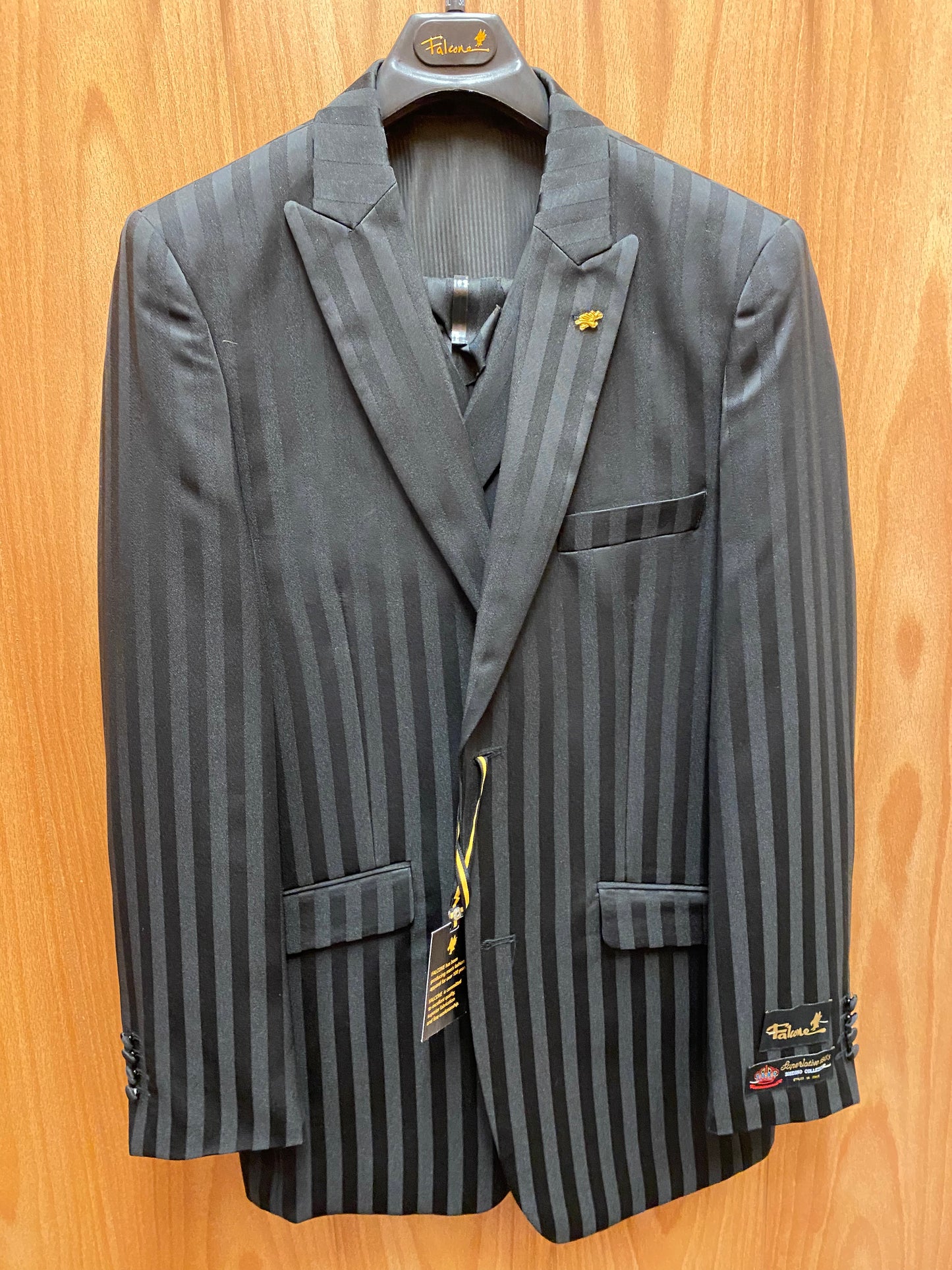 Falcone Black Shadow Stripe 3-Piece Suit 38L