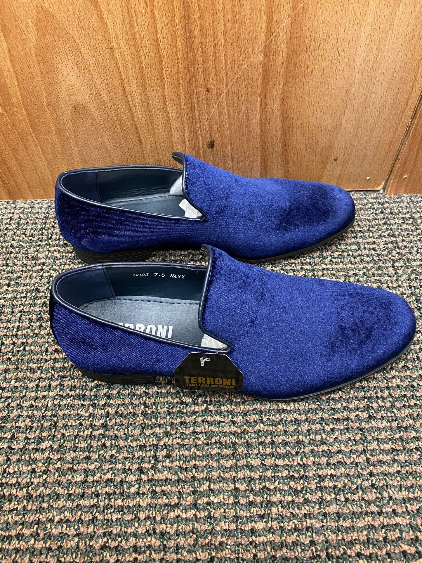 Terroni Italian Design Navy Blue Suede-like Smoking Slip-on Men’s Dress Shoes