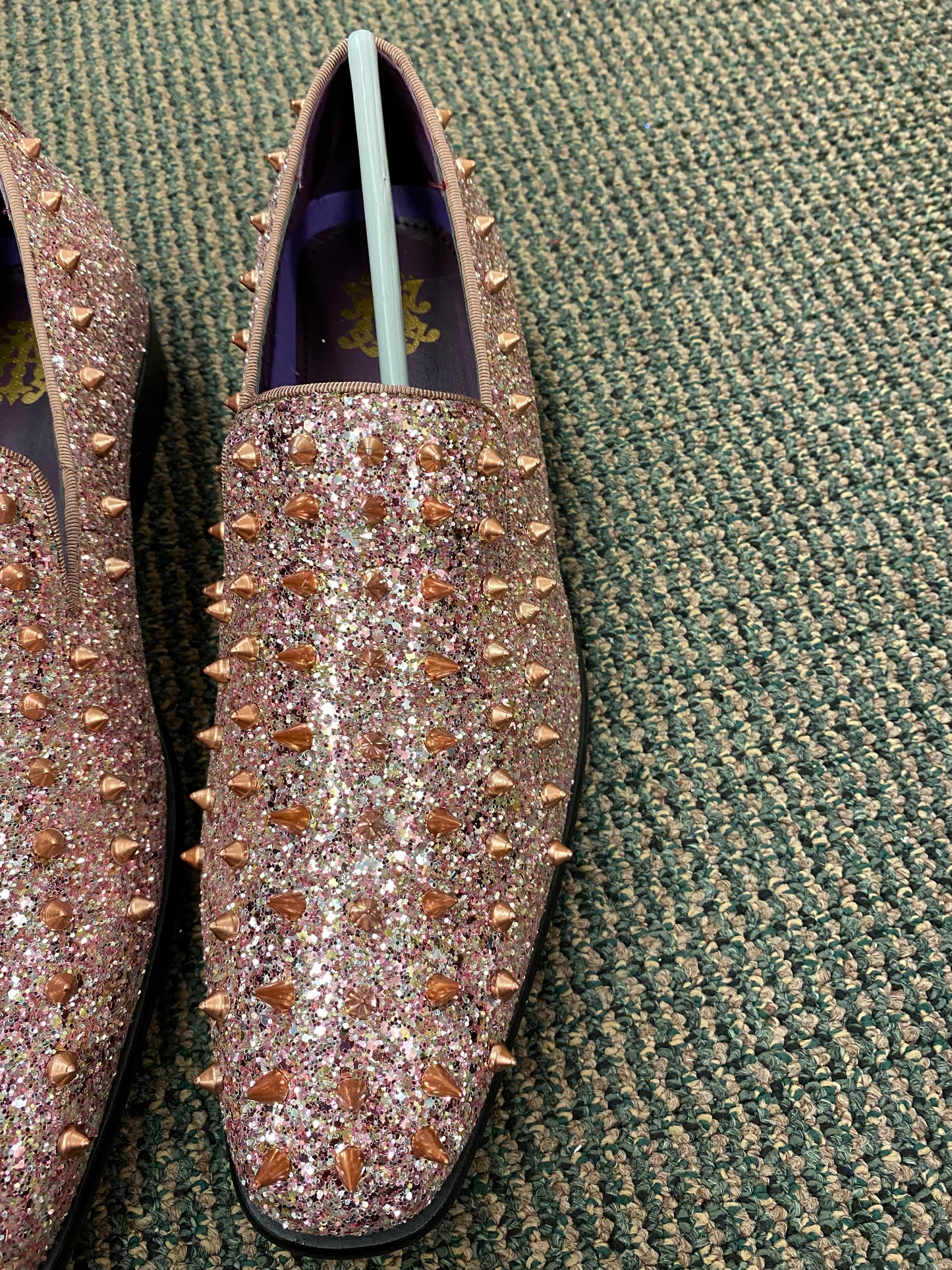 After Midnite Rose Gold Spike Men's Slip-on Prom Smoking Slippers/Dress Shoes