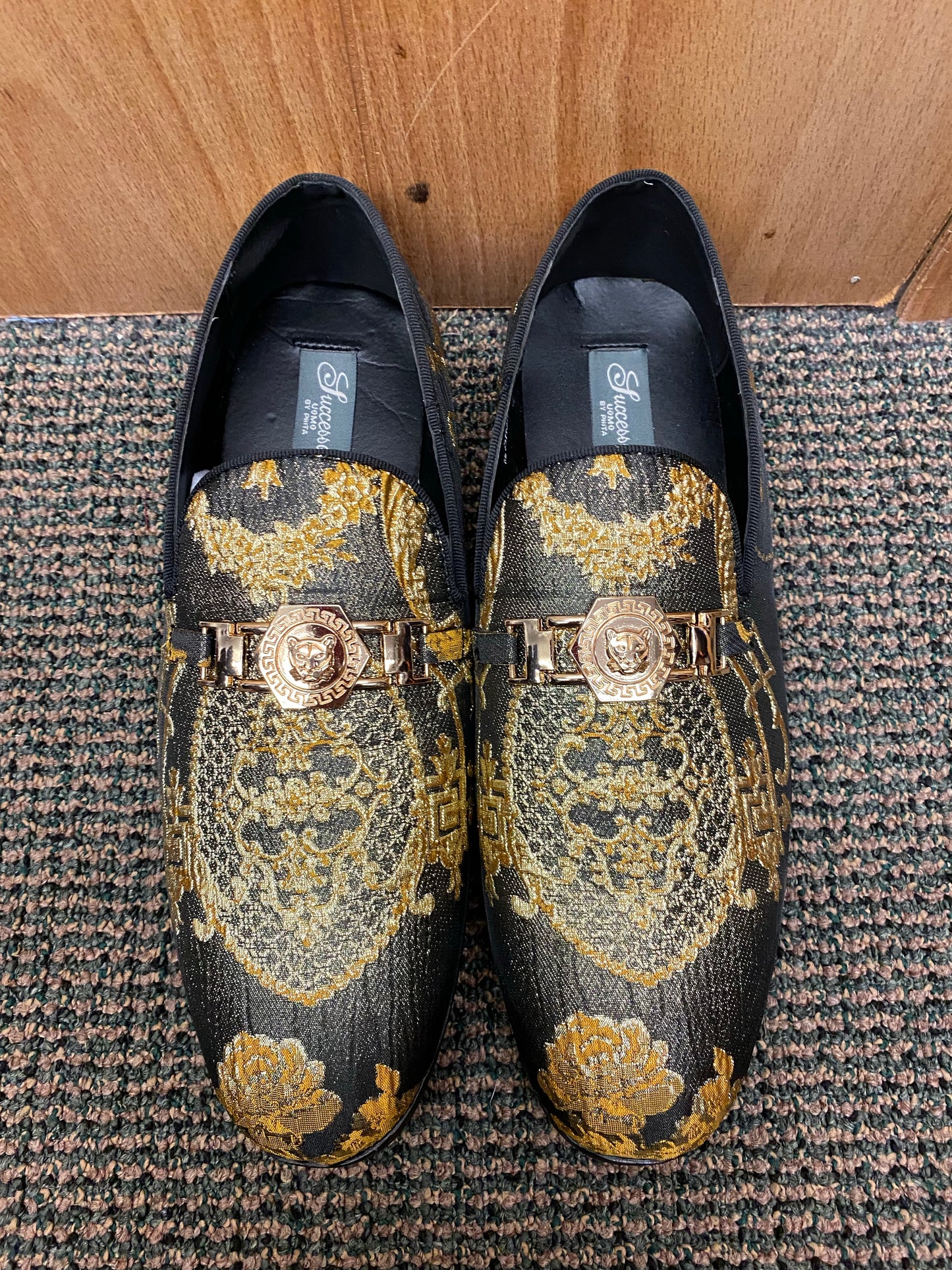 Success Black and Gold Smoking Slippers/Mens Dress Shoes Sizes 8-15