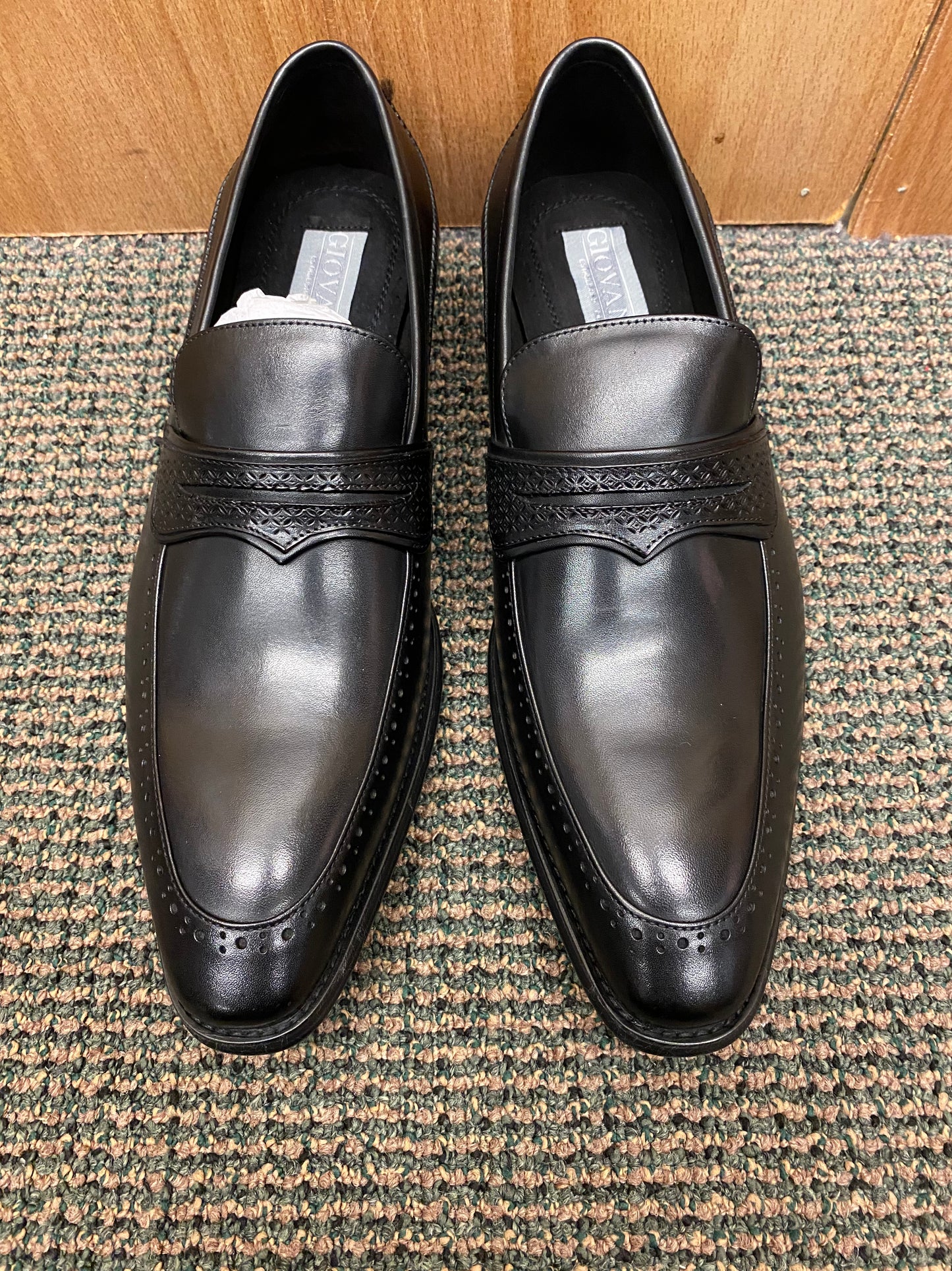 Giovanni Kris Black Leather Hand-made Slip-on Loafers Dress Shoes