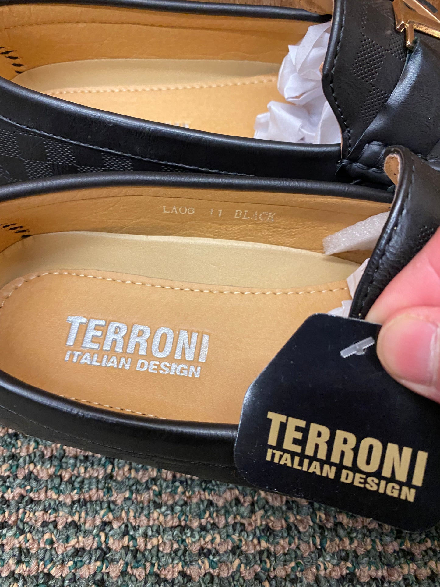 Terroni Italian Design Black Slip-on Men's Dress/Driver Shoes with LV Buckle