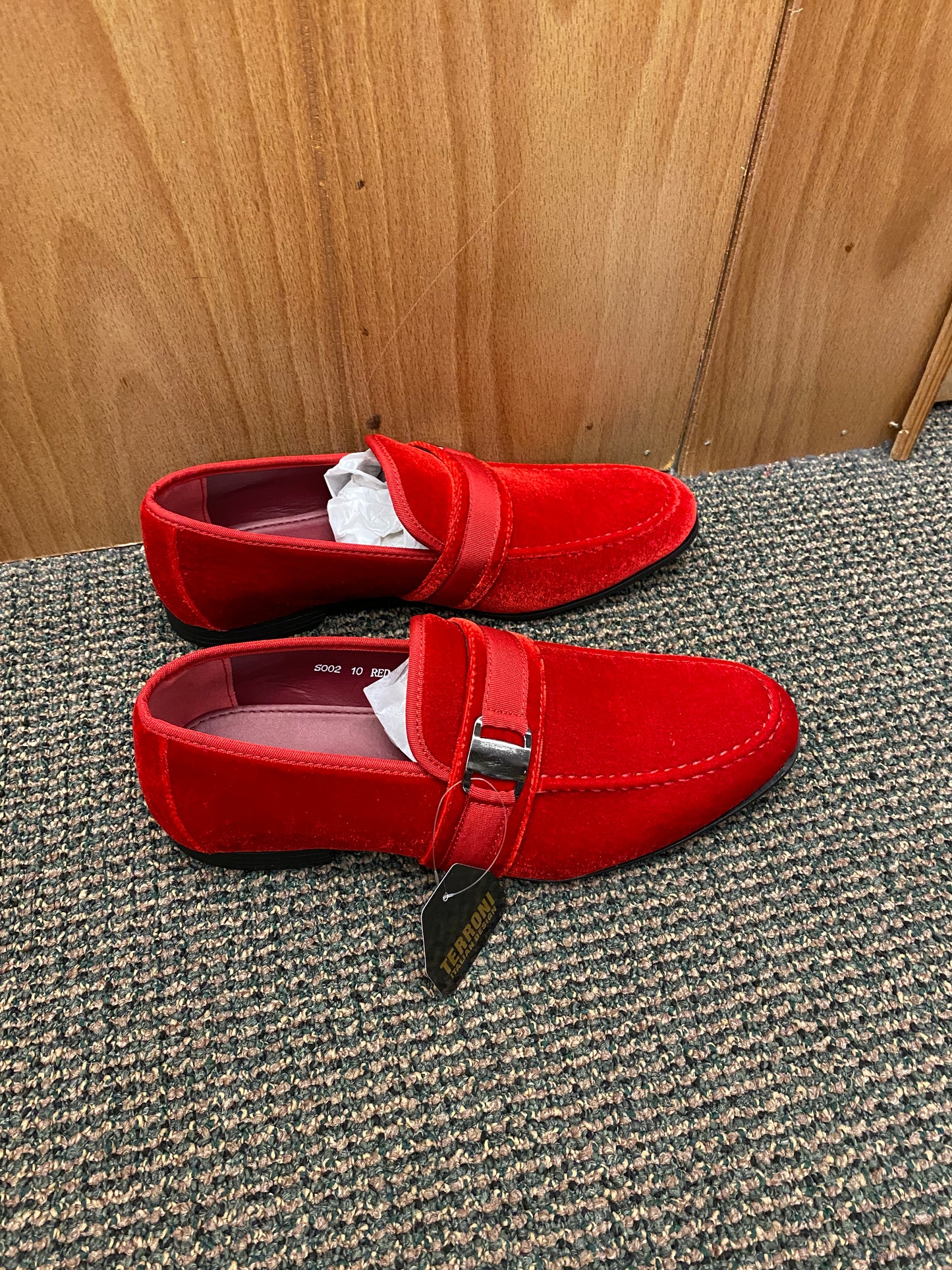 Terroni Italian Design Red Suede-like Smoking Slip-on Men’s Dress Shoes