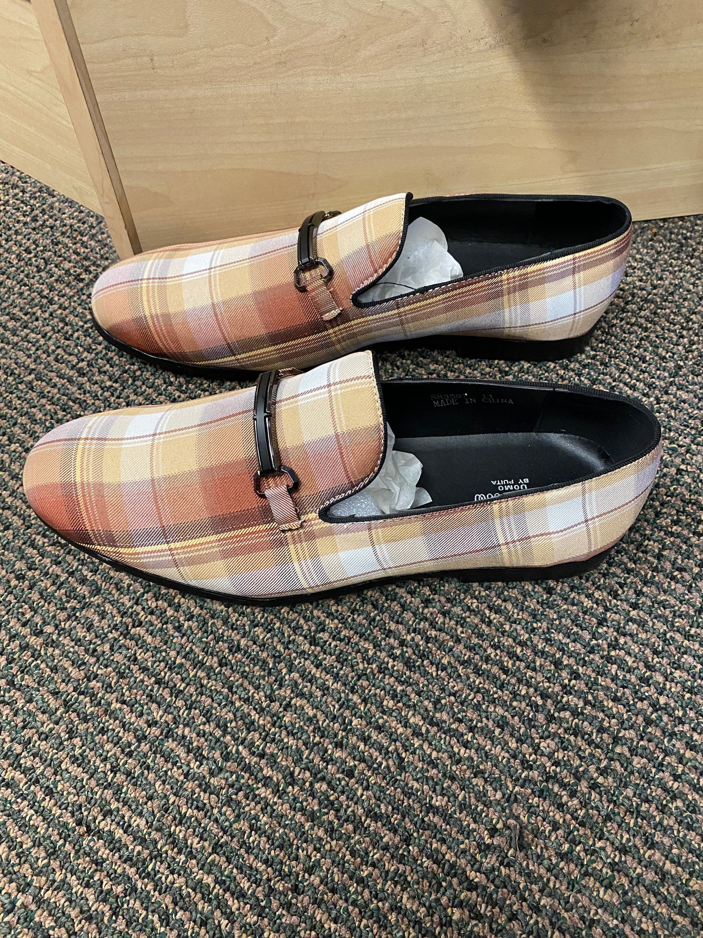 Successos Tan Plaid red bottom slip-on dress shoes sizes 7-15