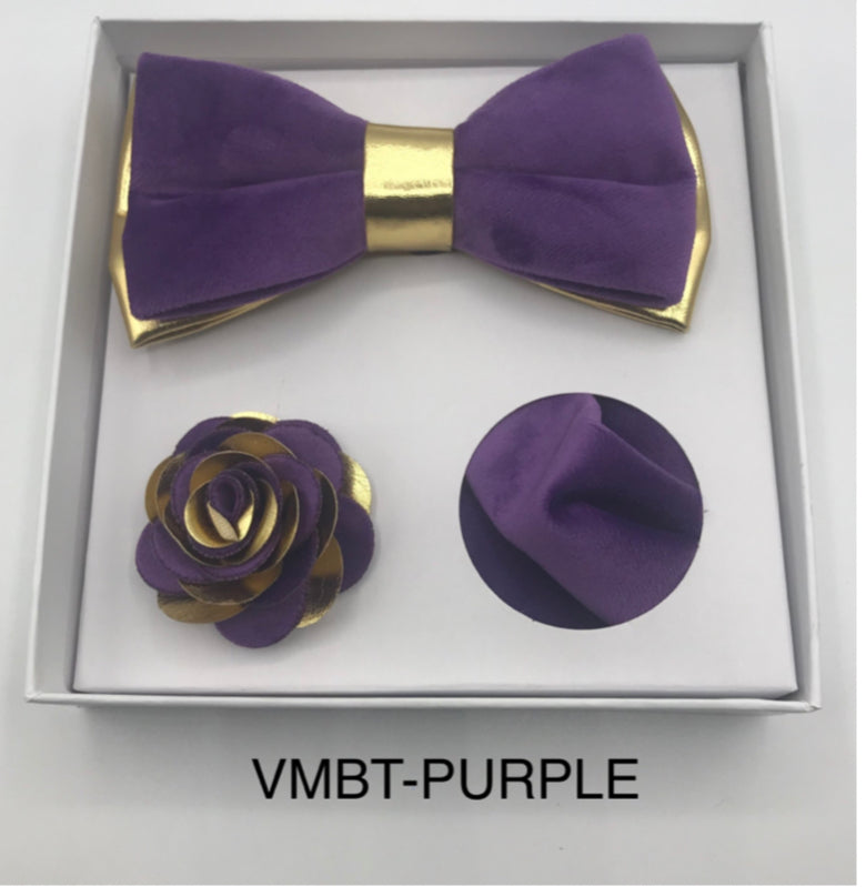 Velvet Bow Tie, Lapel Flower, and Handkerchief