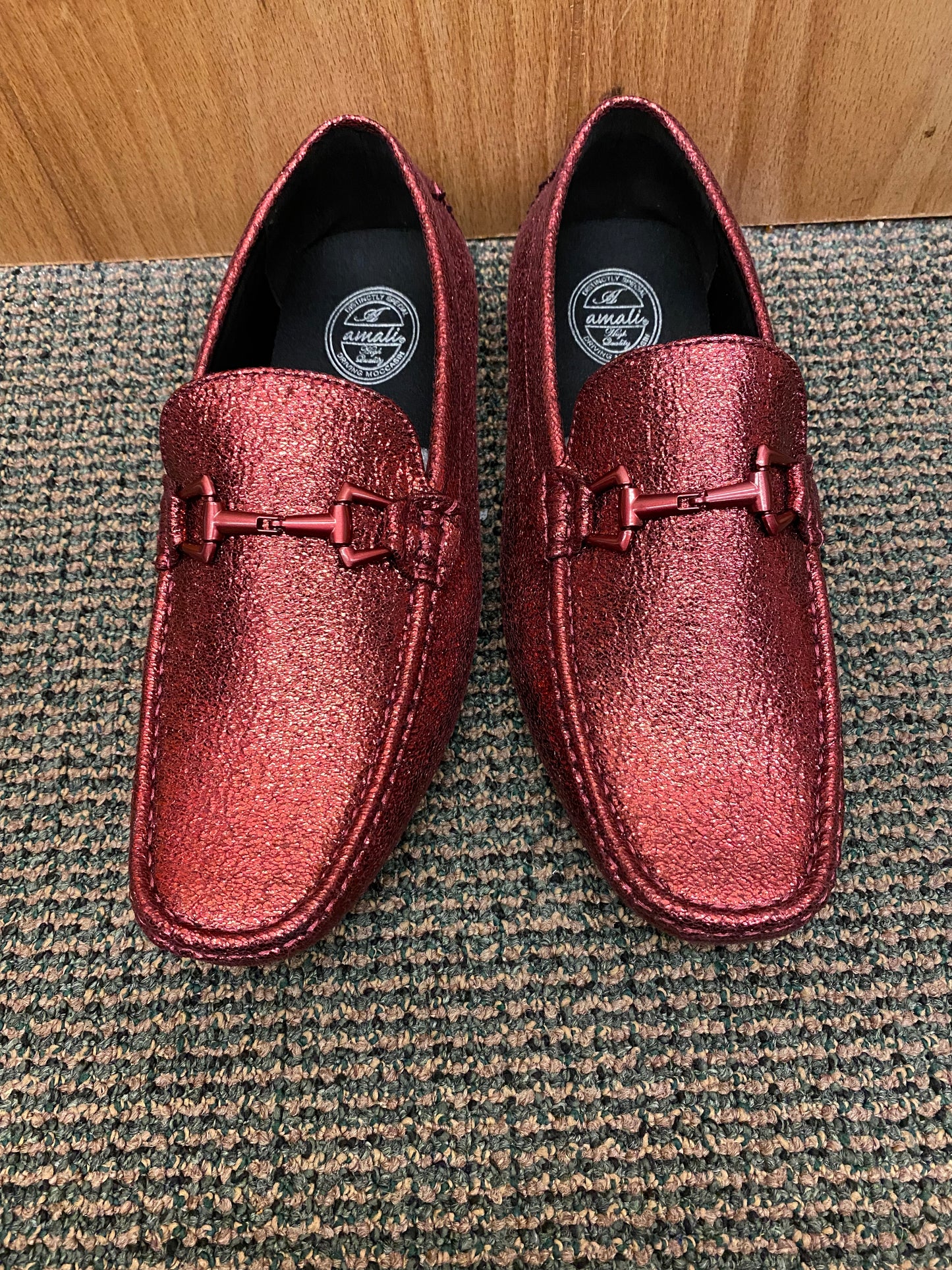 Amali Crackle Burgundy Smoking  Slip-on Men’s Dress/Prom Driver Moccasin Shoe