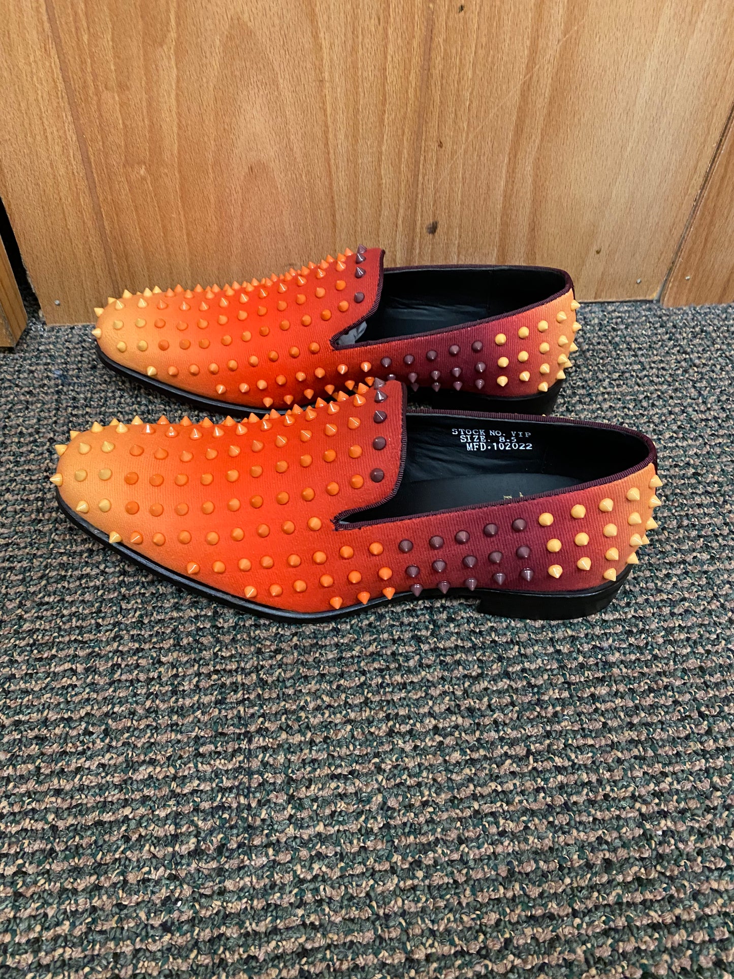 After Midnite Exclusive VIP Orange Multi Spike Men’s Smoking Slip-on Red Bottom Men’s Dress/Prom Shoes