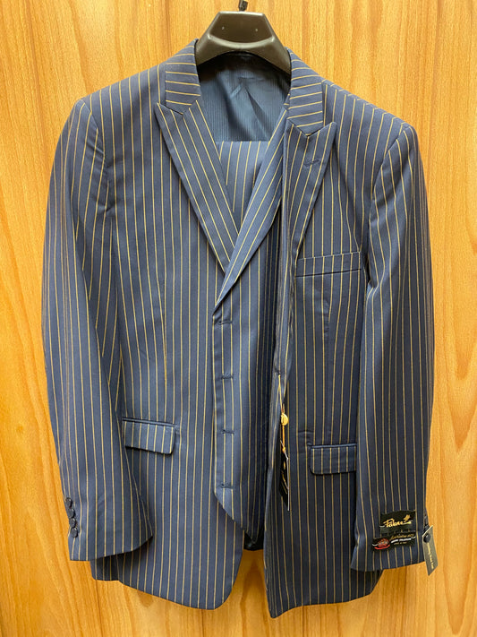 Falcone Navy with gold pinstripes 3-piece suit 44L