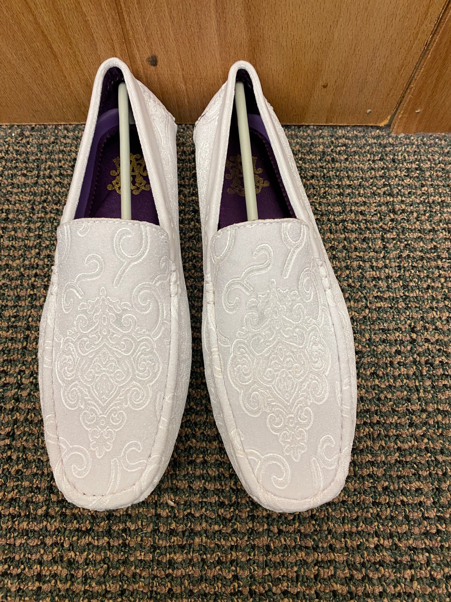 After Midnite White Paisley Smoking Driver Slip-on Shoes Sizes 8-13 Style Number 6913