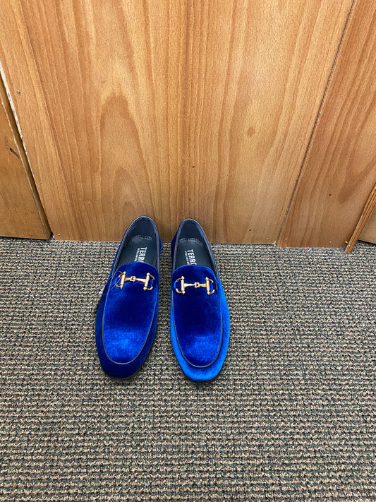 Terroni Italian Design Royal Blue Suede-like Smoking Slip-on Men’s Dress Shoes