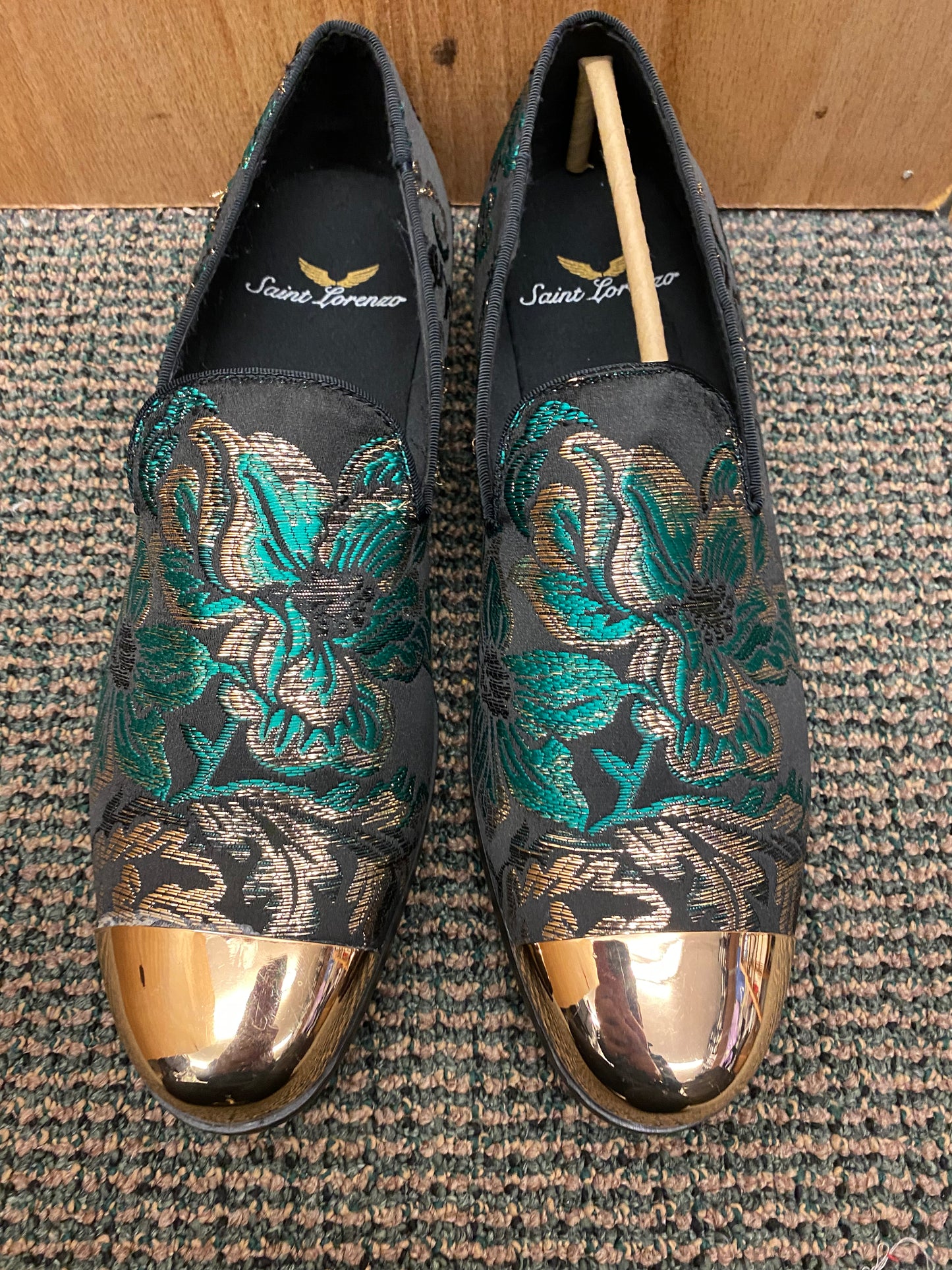 Saint Lorenzo 6799 Black/Green/Gold Men’s Dress Shoes Sizes 9 & 10