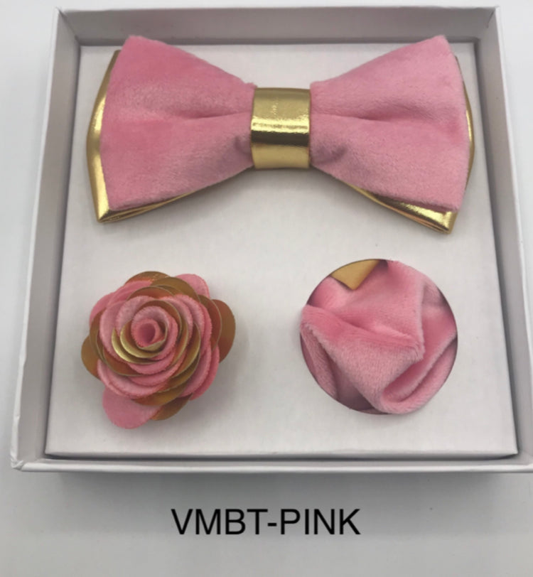 Velvet Bow Tie, Lapel Flower, and Handkerchief