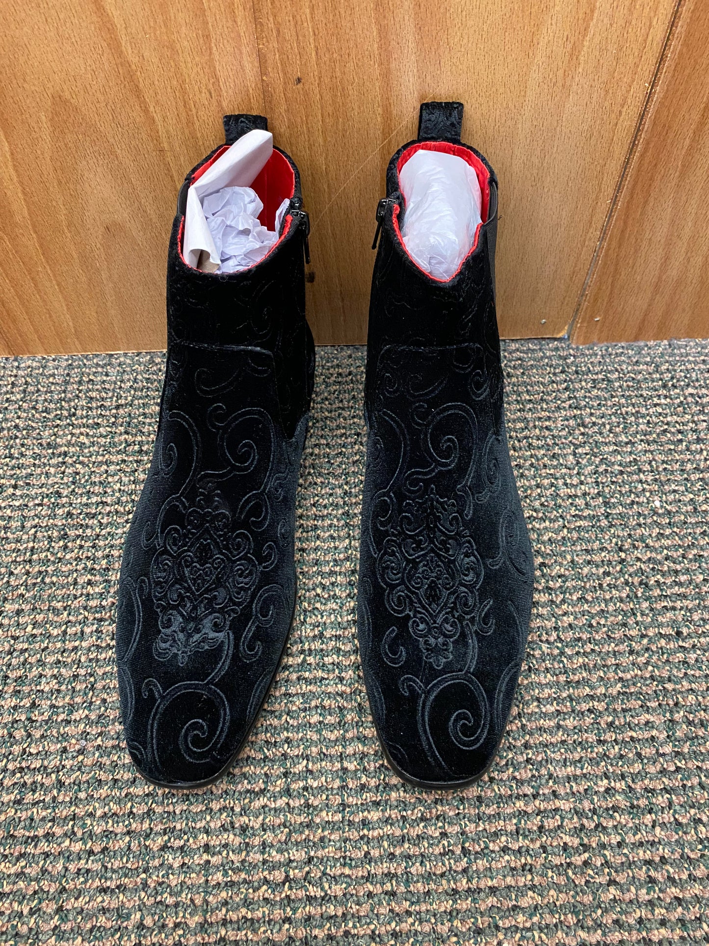 After Midnight Black Paisley Ankle Red Bottom Boots Sizes 8-13