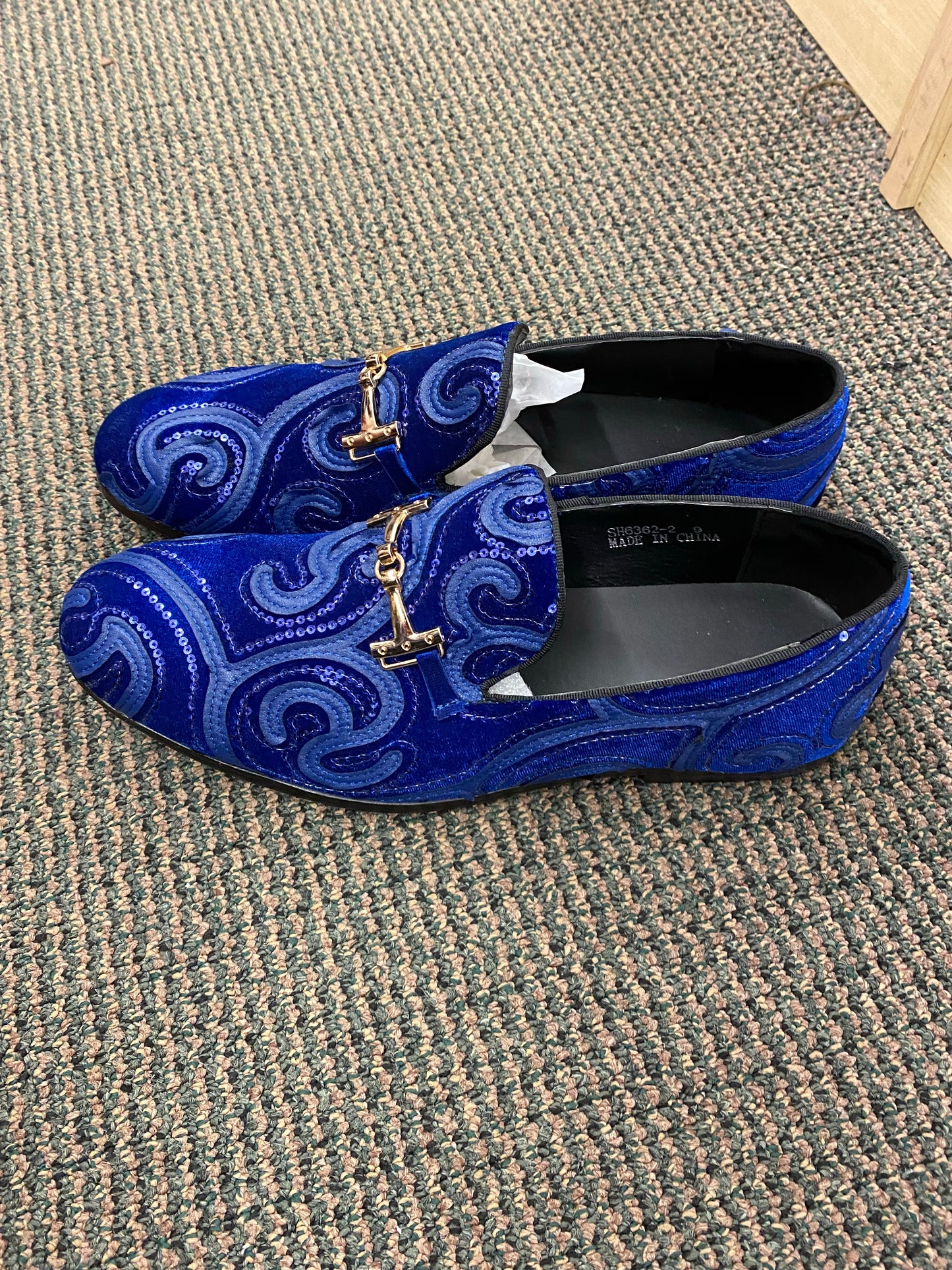 Success Royal Blue Suede and Swirl Smoking Slippers/Mens Dress Shoes Sizes 8-15