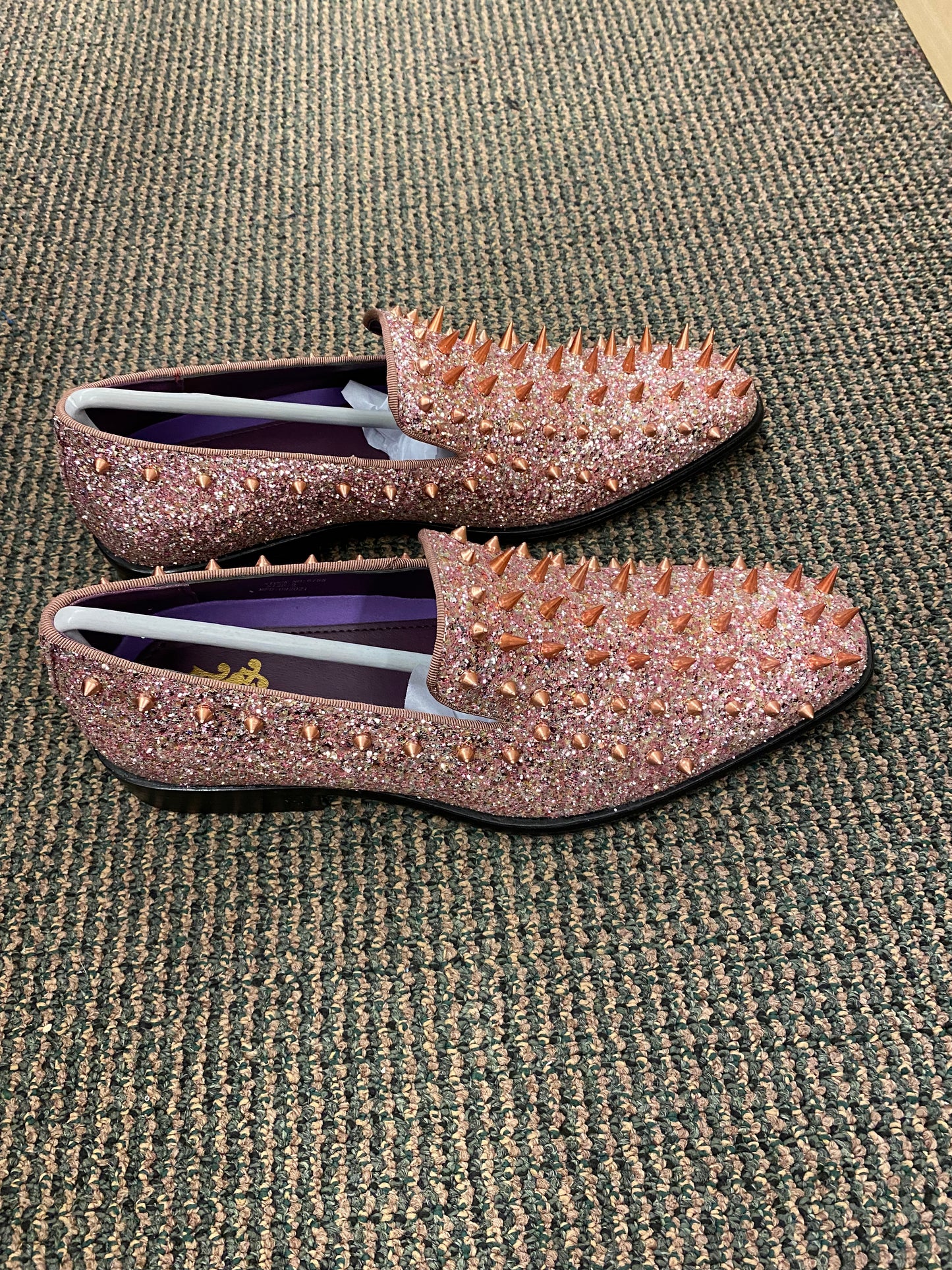 After Midnite Rose Gold Spike Men's Slip-on Prom Smoking Slippers/Dress Shoes