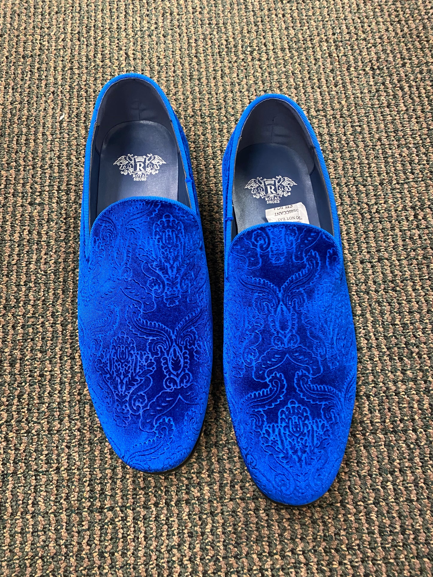 Royal Shoes Royal Blue Paisley Slip-on Men’s Smoking Slippers Red Bottom Dress Shoes Sizes 8-13