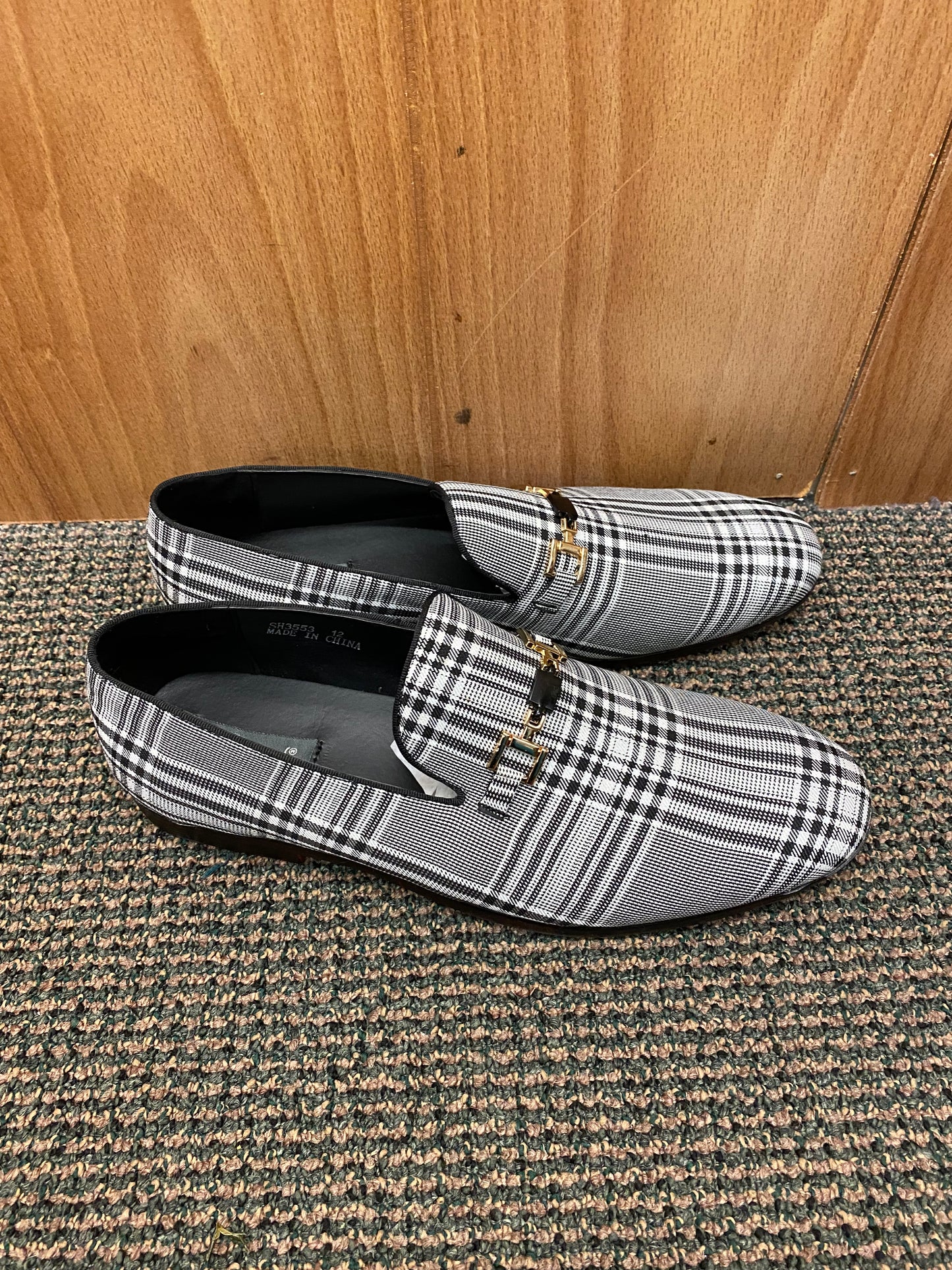 Successos Black/White Plaid red bottom slip-on dress shoes sizes 7-15