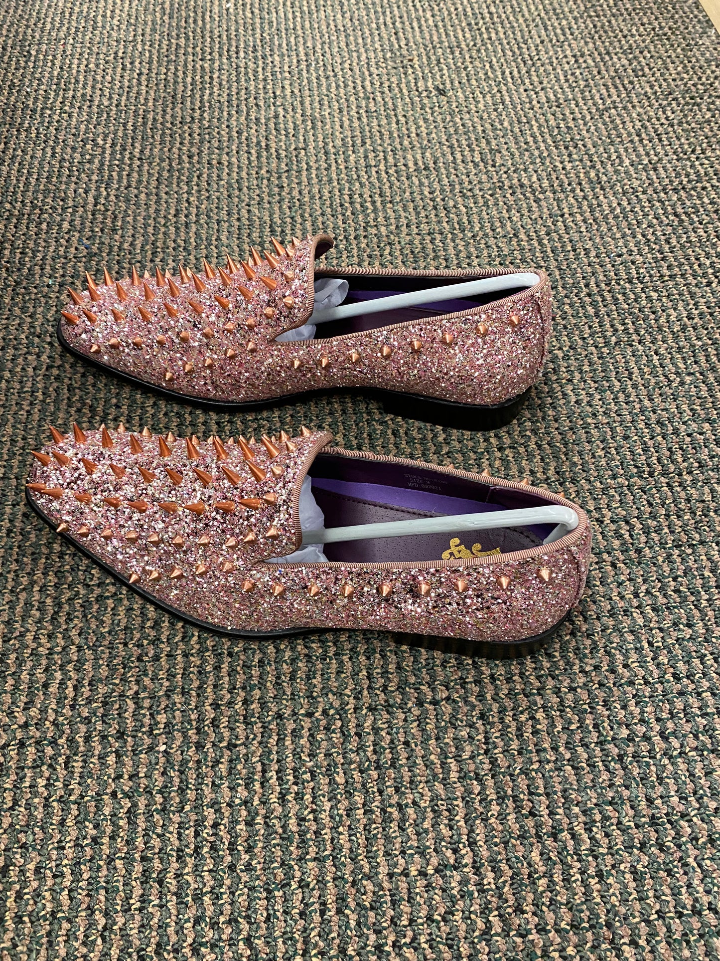 After Midnite Rose Gold Spike Men's Slip-on Prom Smoking Slippers/Dress Shoes