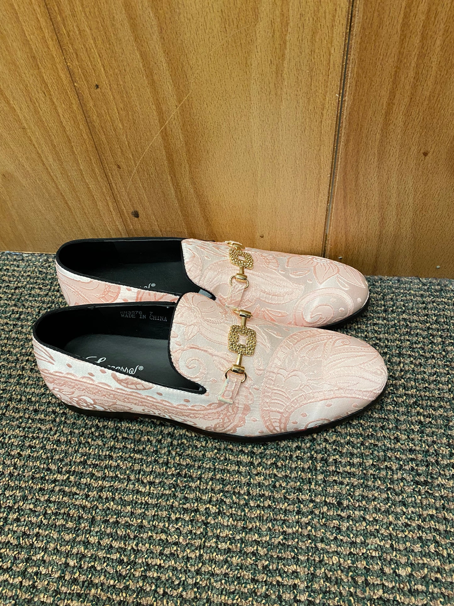 Success Pink Floral/Paisley Print with gold buckle Slip-on Men's Red Bottom Dress Shoes Size 7-15