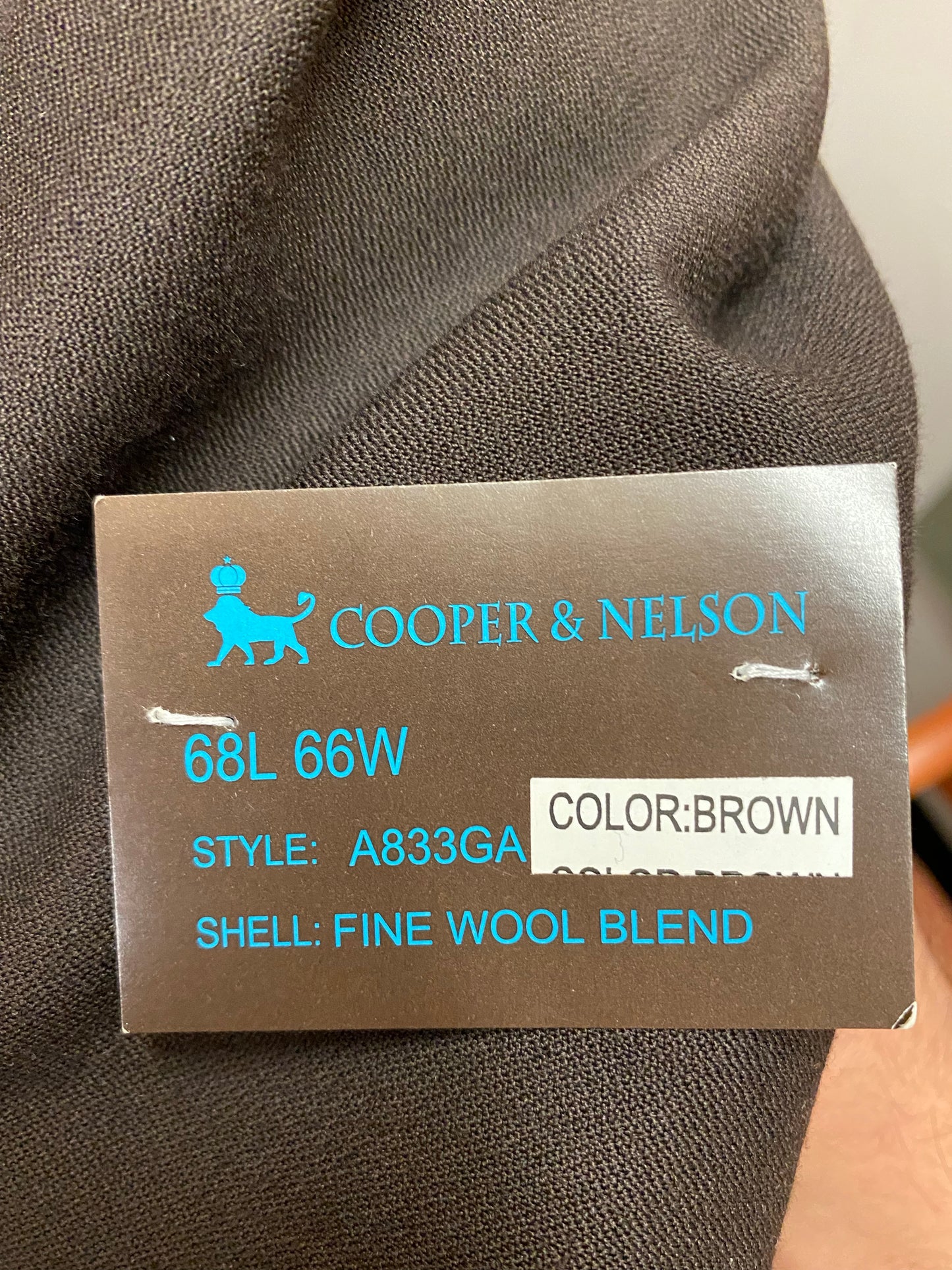 Cooper & Nelson Brown Wool Blend 2 Piece Suit 68L A833GA