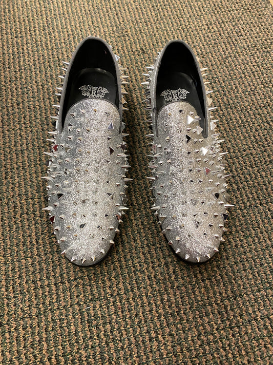 Royal Shoes Silver Spikes Red Bottoms Mens Smoking Slip-on Dress Prom Shoes 8-13