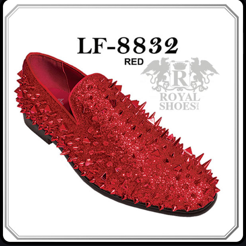 Royal Shoes Red Spikes Smoking Slip-on Red Bottom Men’s Dress Shoes LF-8832 Sizes 8-13