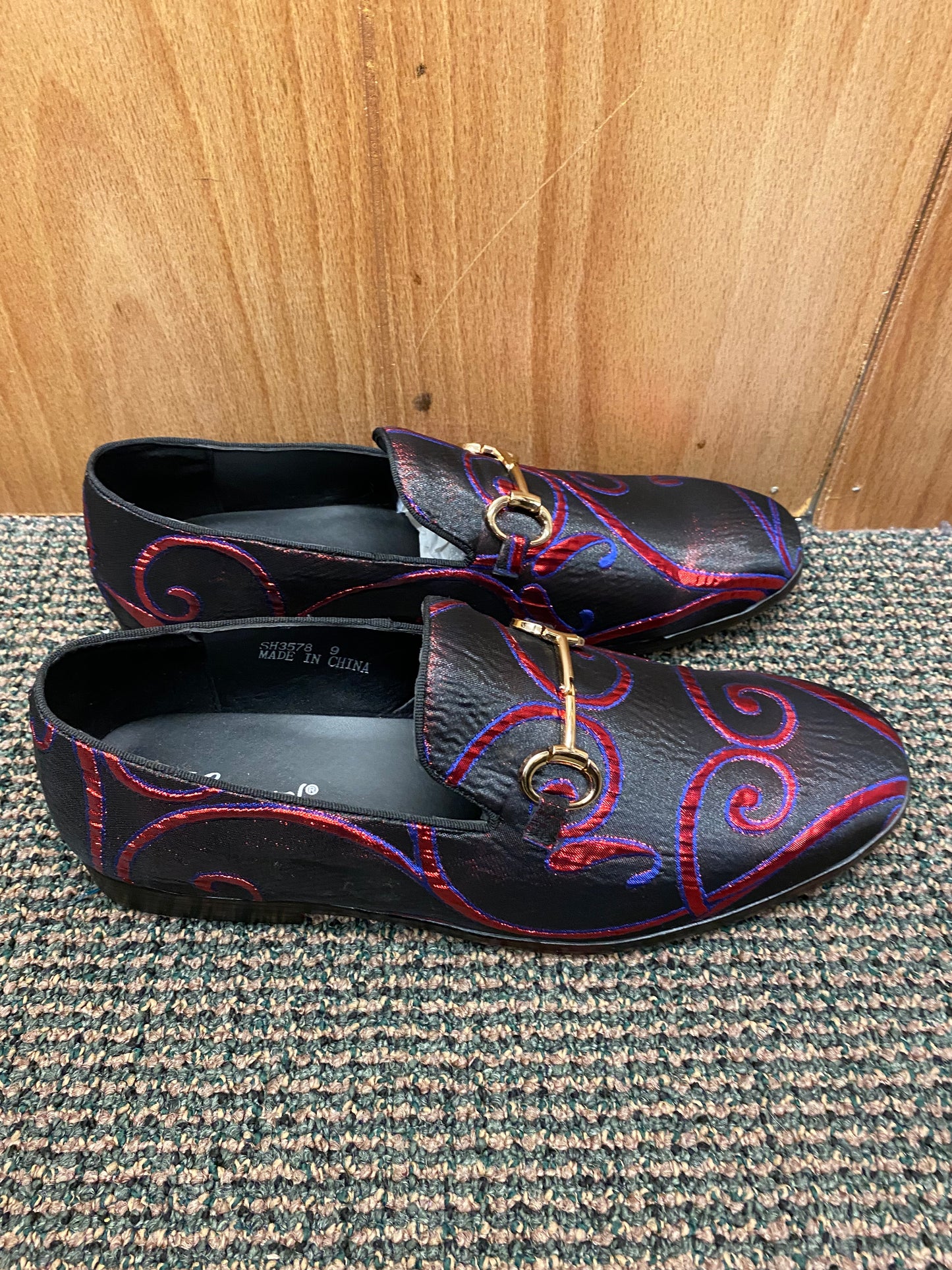 Successos Navy/Red swirl print red bottom slip-on dress shoes sizes 7-15