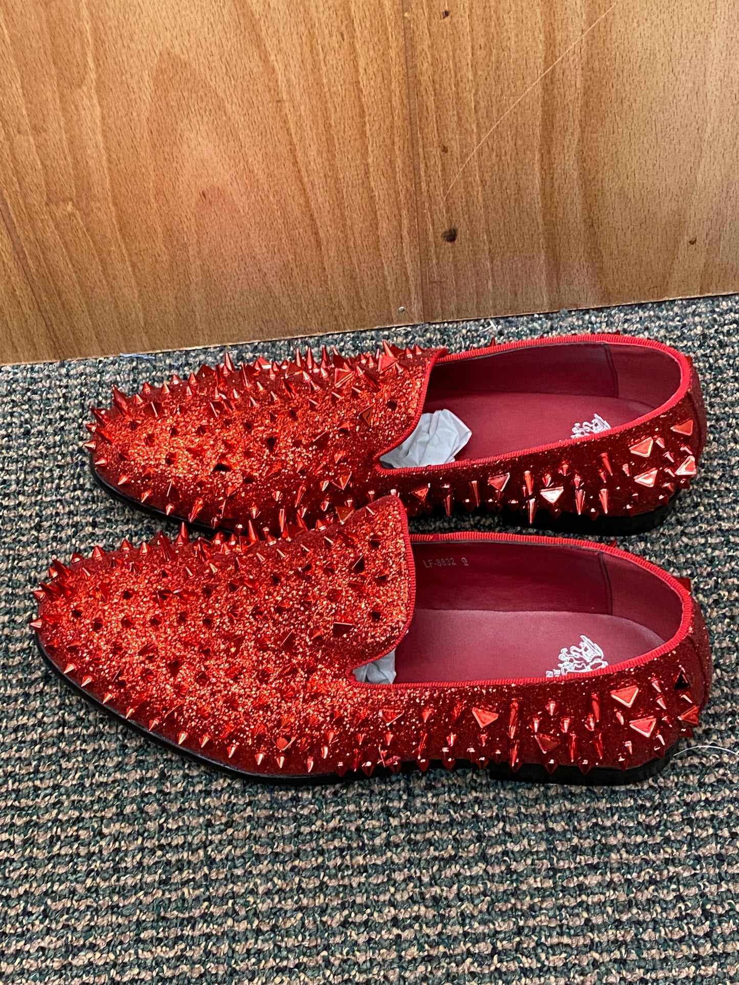 Royal Shoes Red Spikes Smoking Slip-on Red Bottom Men’s Dress Shoes LF-8832 Sizes 8-13