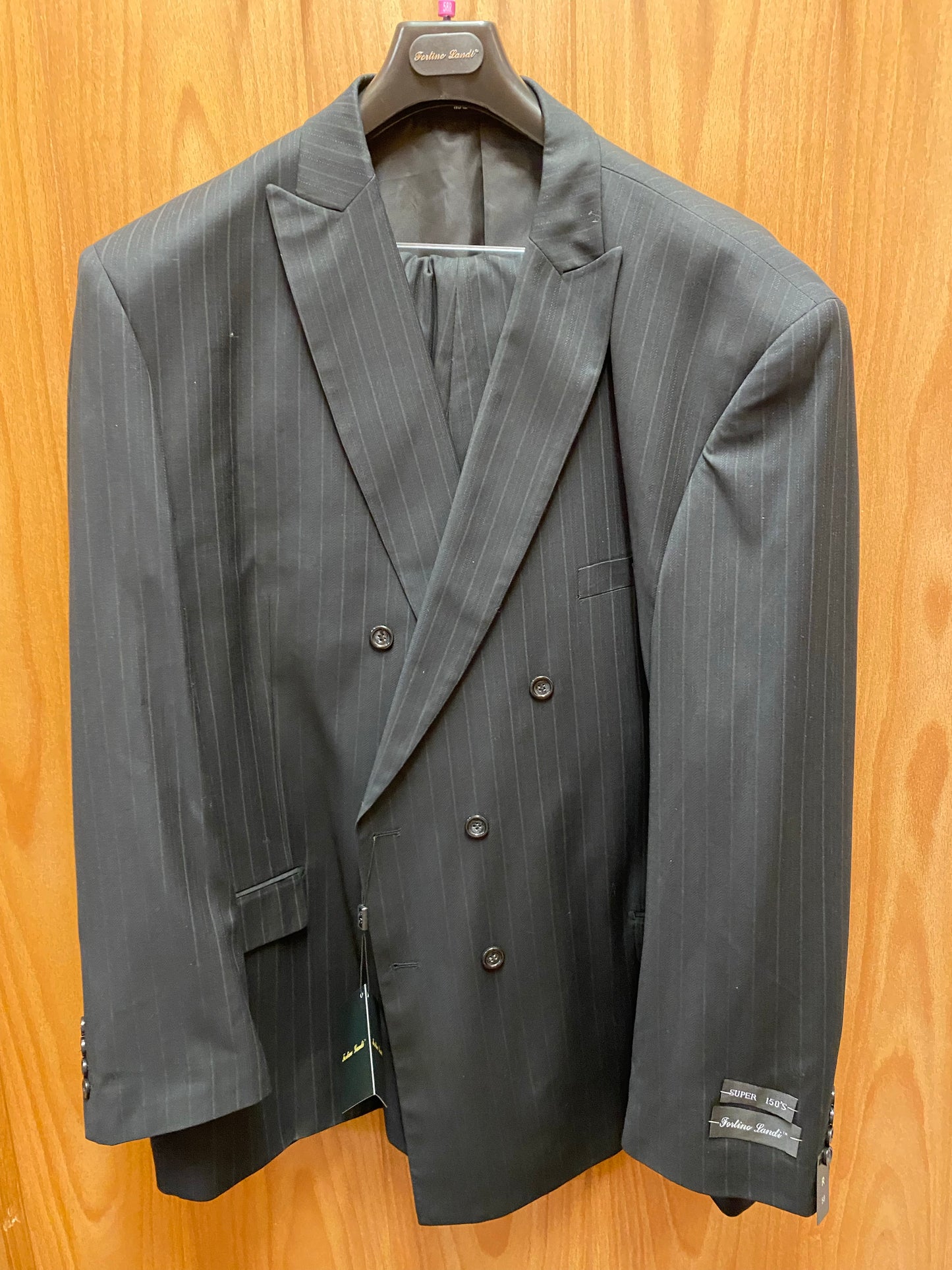 Fortino Landi Black Stripe Double Breasted Suit 58R