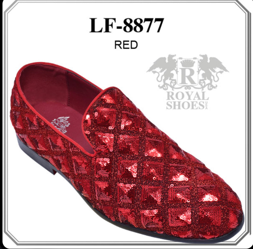 Royal Shoes Red Sequins Smoking Slip-on Red Bottom Men’s Dress Shoes LF-8877 Sizes 8-13