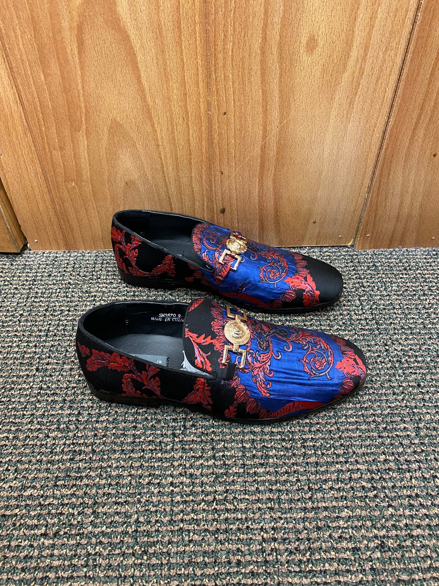 Successos Rblue/Red brocade print red bottom slip-on dress shoes sizes 7-15