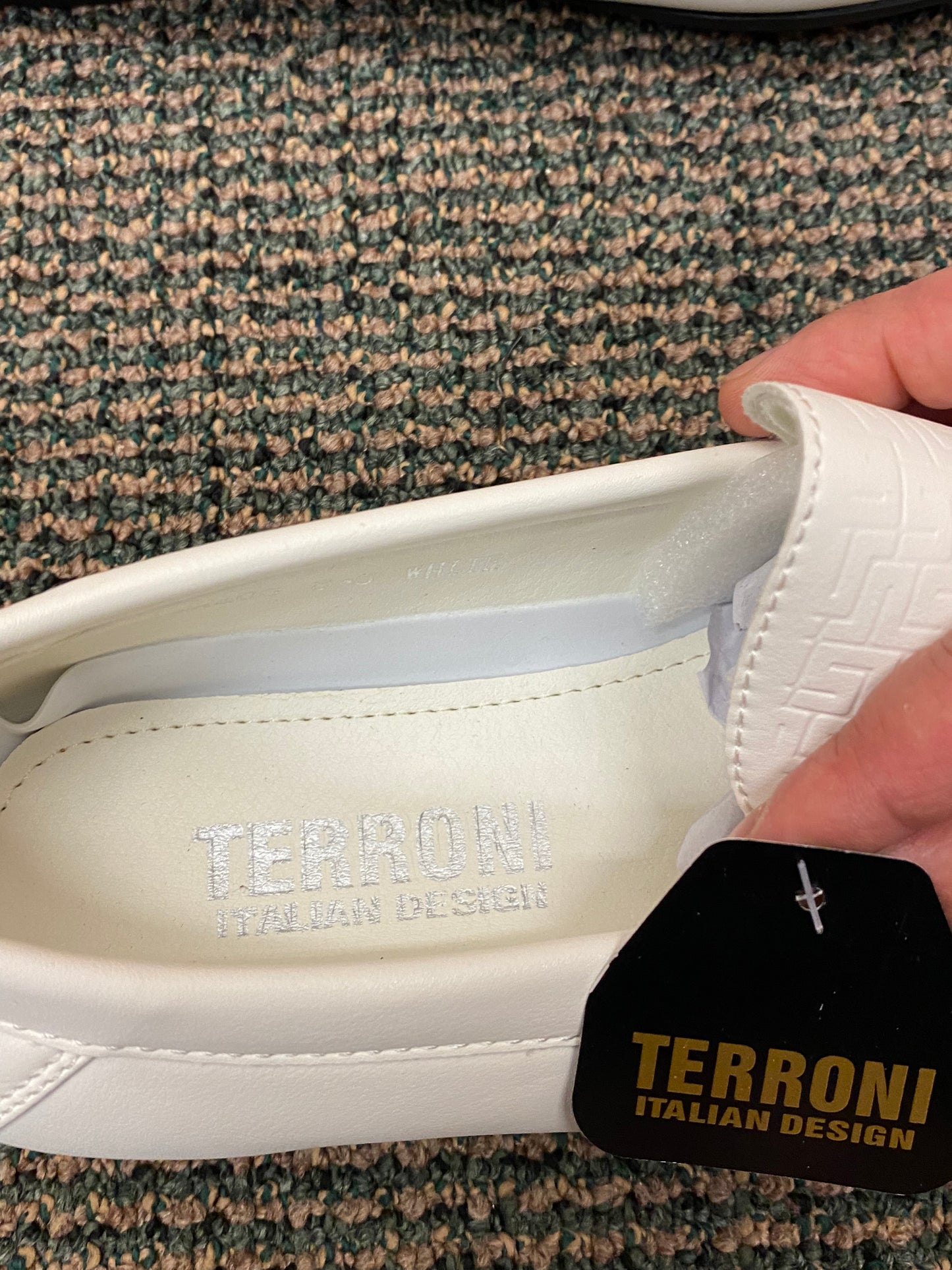 Terroni Italian Design White Slip-on Men's Dress/Driver Shoe with Gold LV Buckle