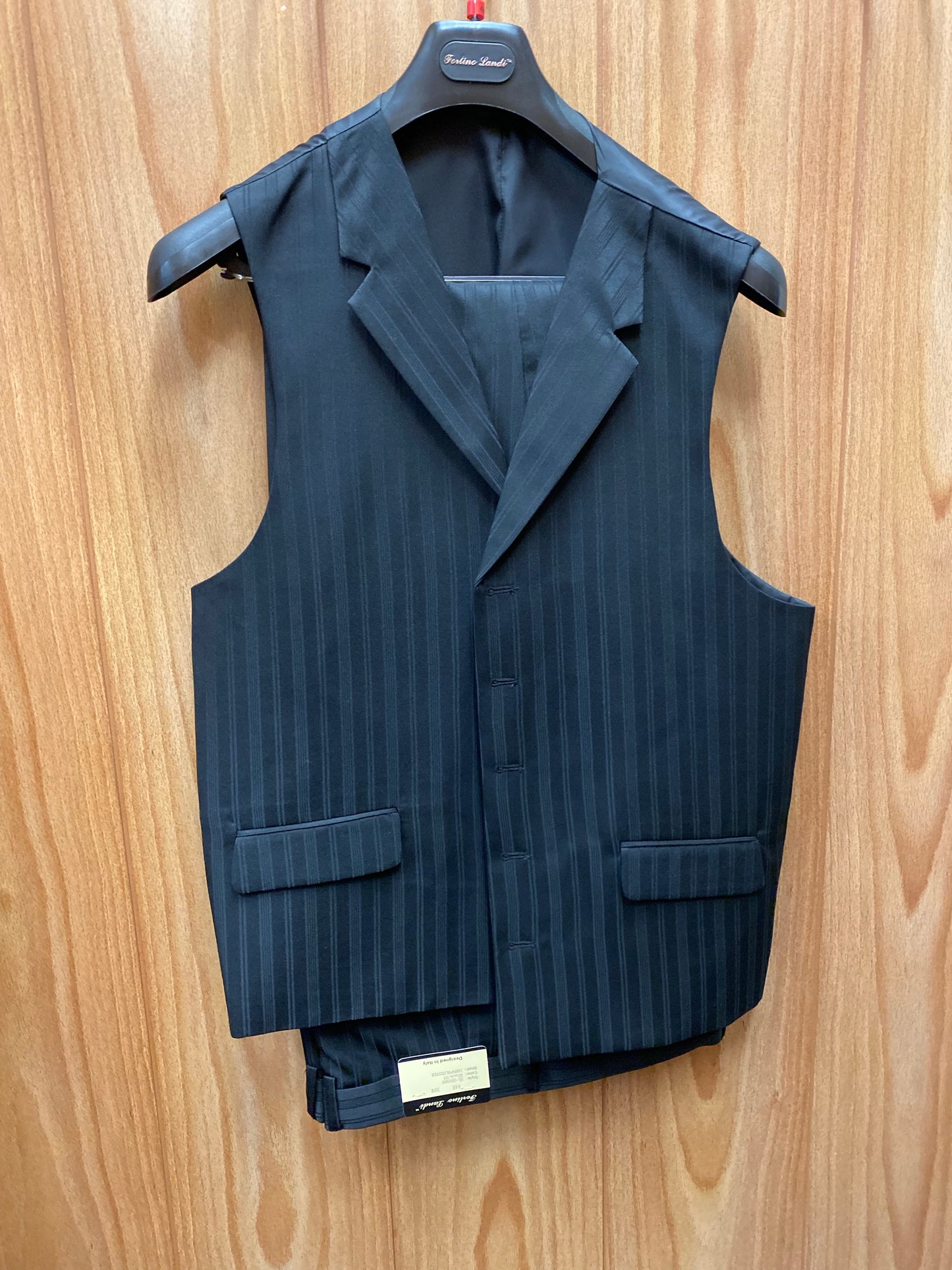 Fortino Landi Black Shadow Stripe 3-Piece Suit 44R