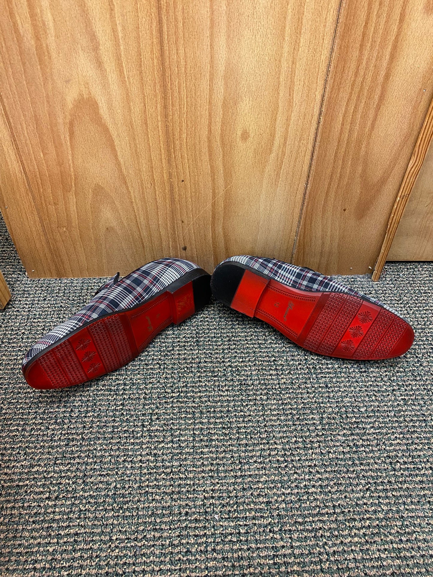 Successos Black/White/Red Plaid red bottom slip-on dress shoes sizes 7-15