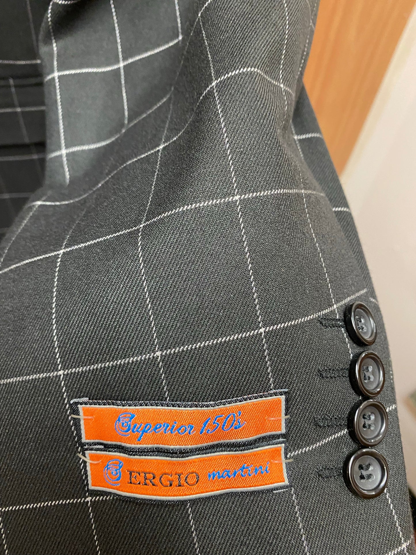 Sergio Martini Black Plaid Suit 56R 60754-1