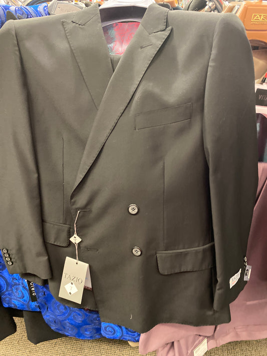 Tazio Black Double Breasted Suit 49S