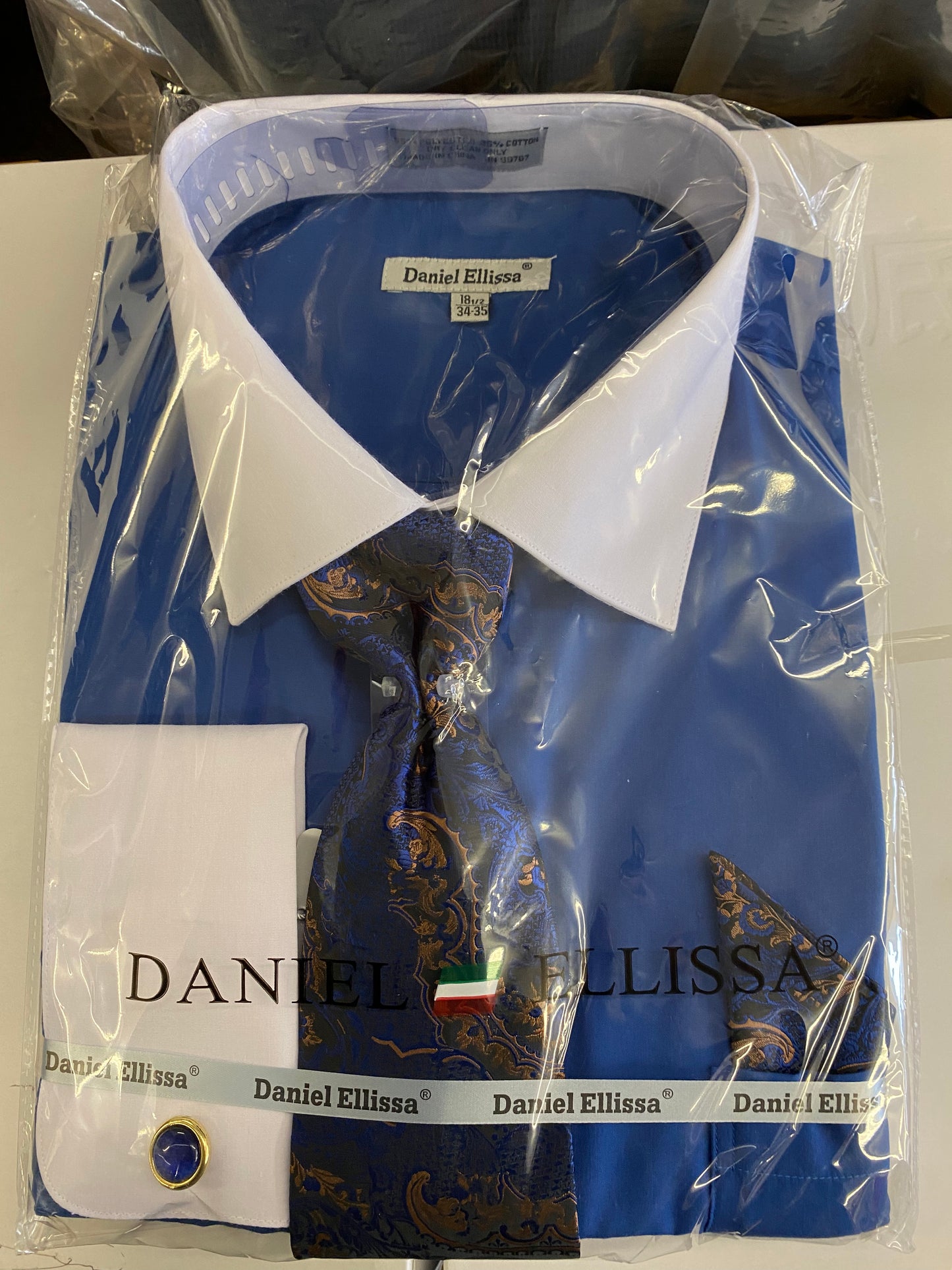 Daniel Ellissa DS3825P2 Royal Blue French Cuff Men’s Dress Shirt