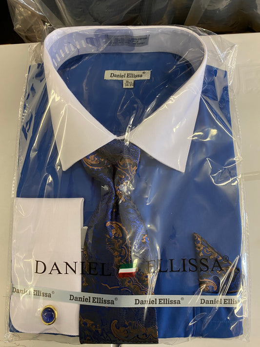 Daniel Ellissa DS3825P2 Royal Blue French Cuff Men’s Dress Shirt