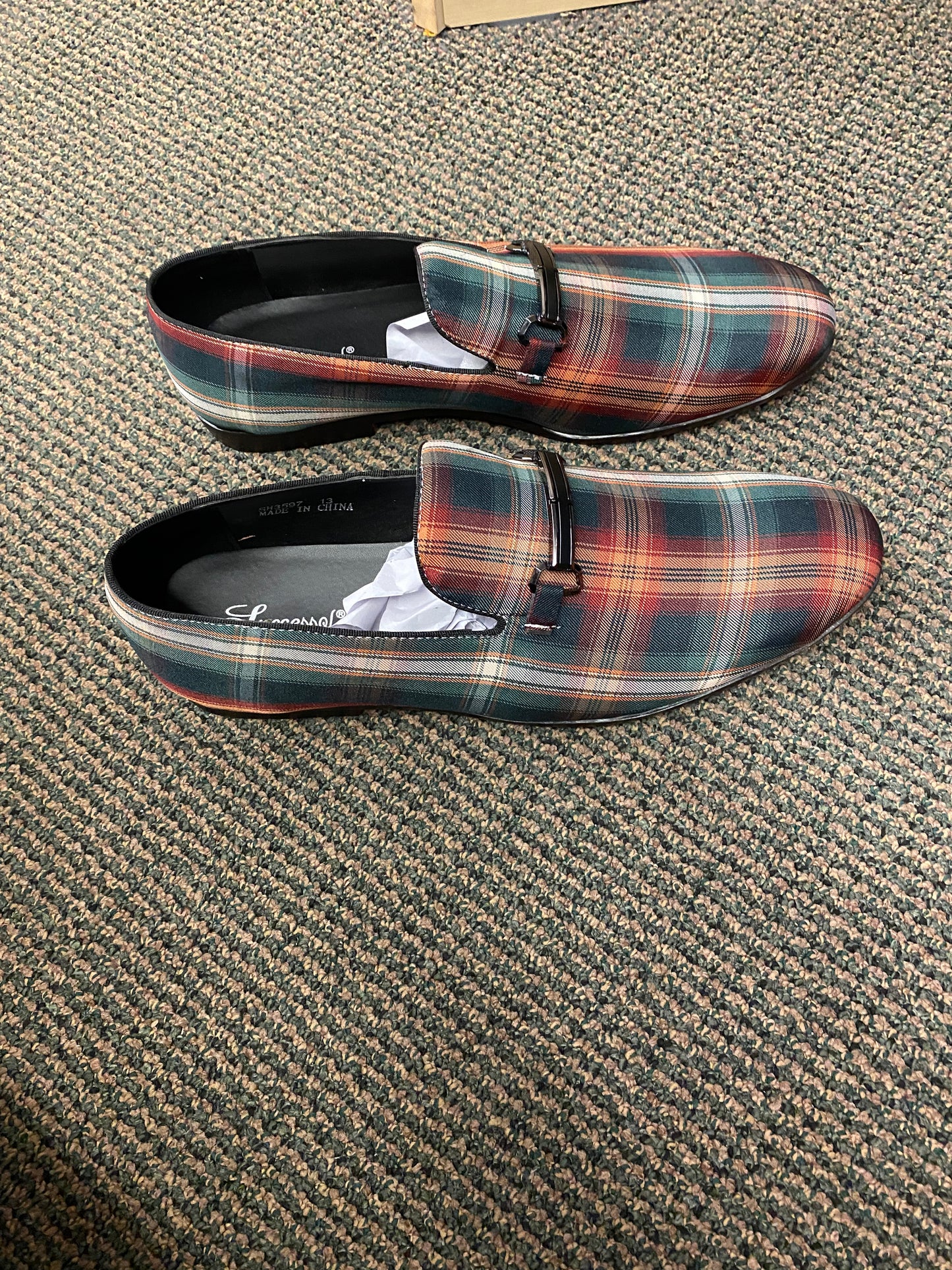 Successos Green Plaid red bottom slip-on dress shoes sizes 7-15