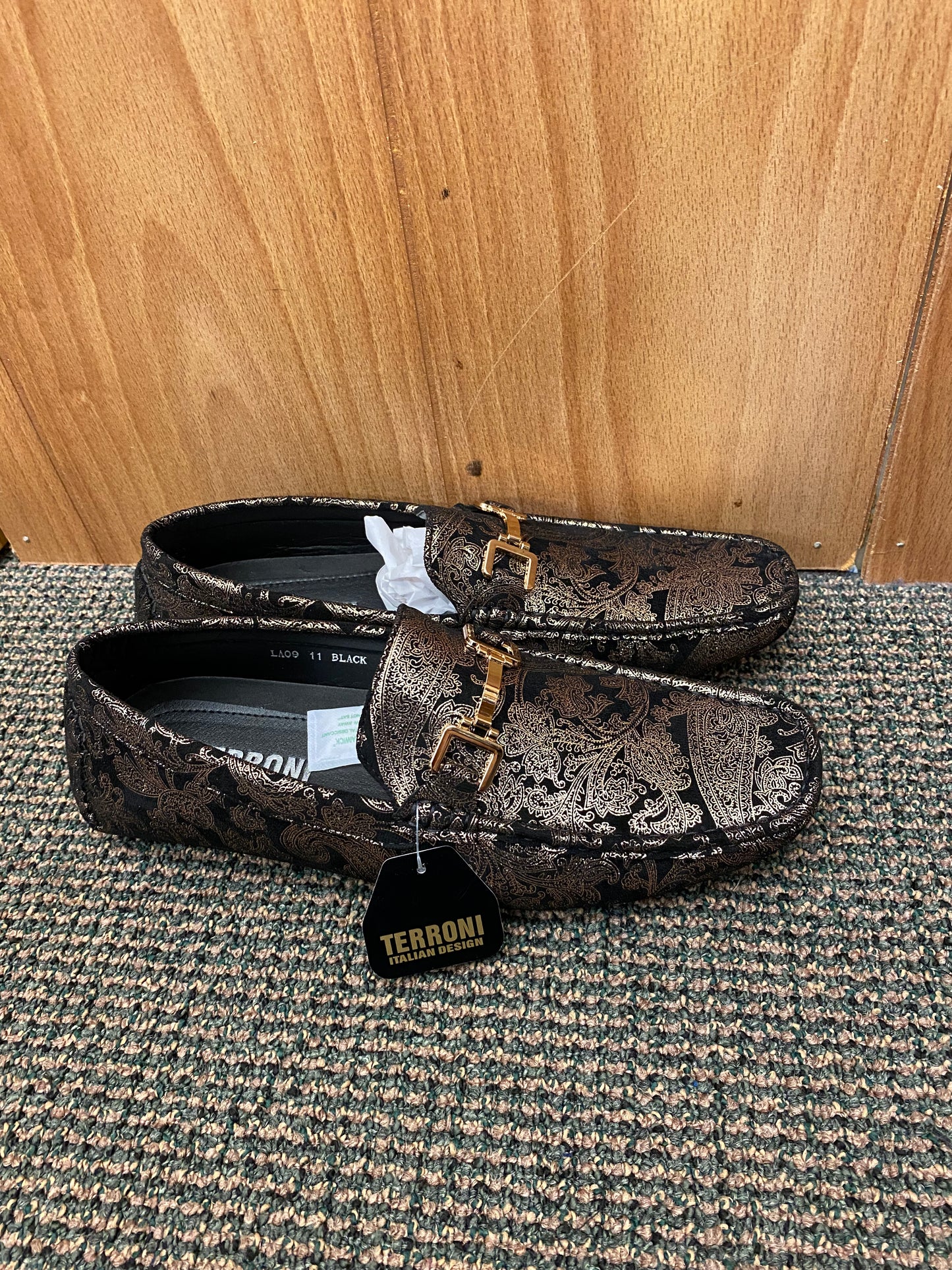 Terroni Italian Design Gold Paisley Print Men's Slip-on Dress/Driver Shoe 8.5-13