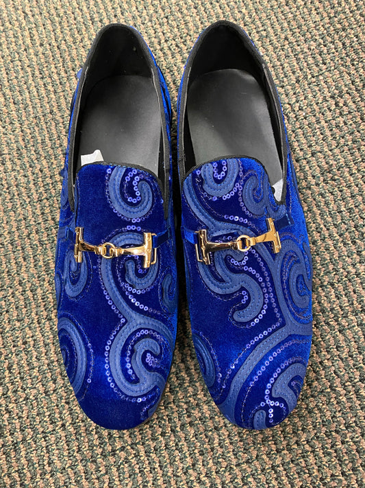 Success Royal Blue Suede and Swirl Smoking Slippers/Mens Dress Shoes Sizes 8-15