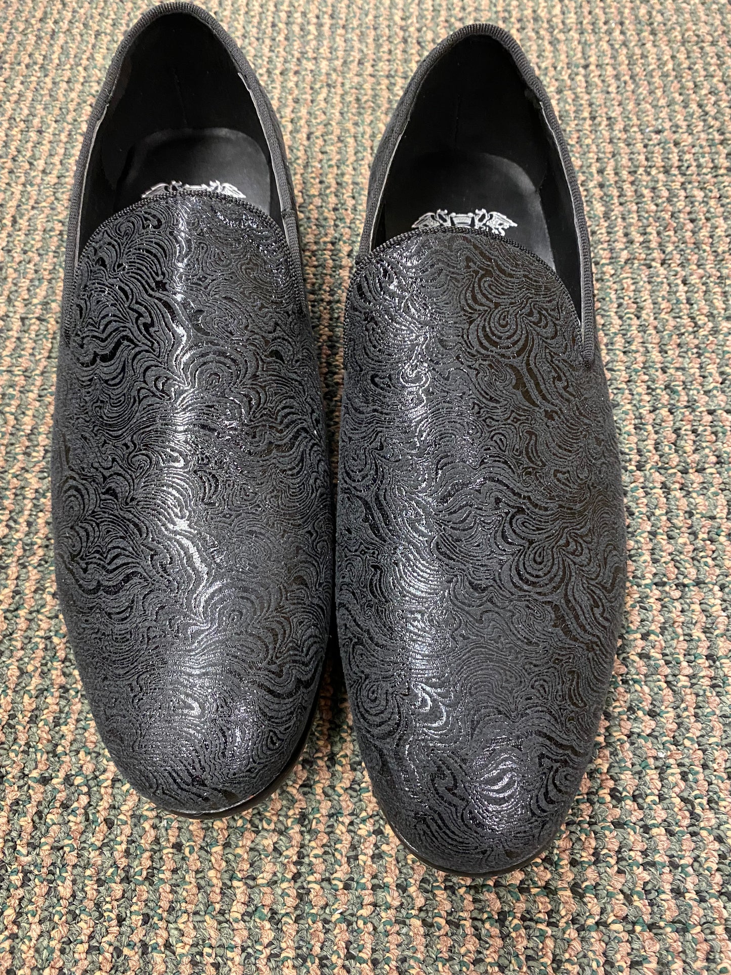 Royal Shoes Black Wavy Print Smoking Slip-on Red Bottom Men’s Dress Shoes LF-8872 Sizes 8-13