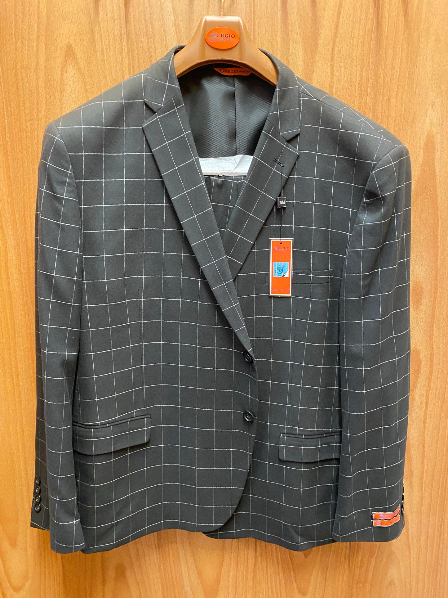 Sergio Martini Black Plaid Suit 56R 60754-1