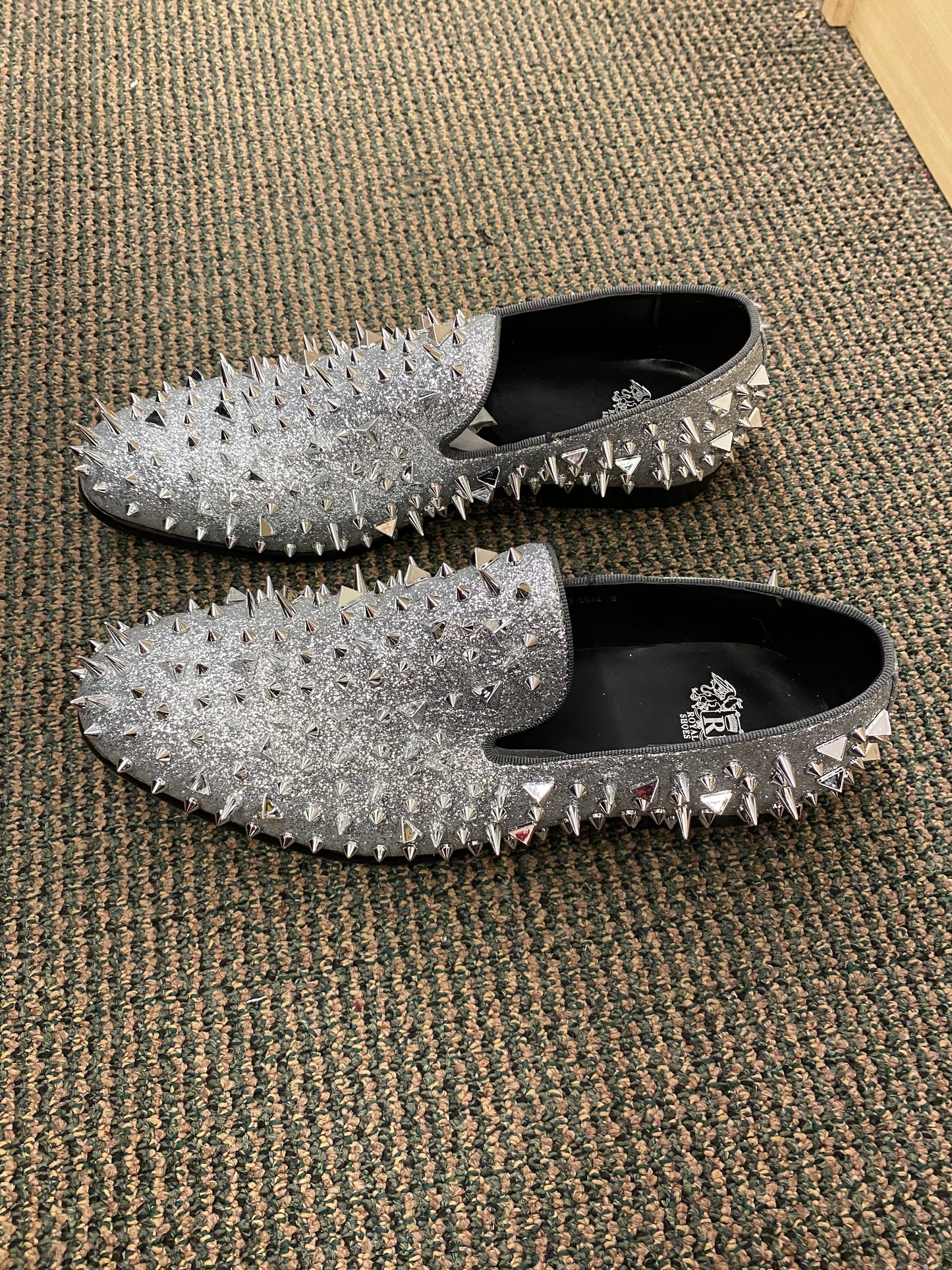 Royal Shoes Silver Spikes Red Bottoms Mens Smoking Slip-on Dress Prom Shoes 8-13