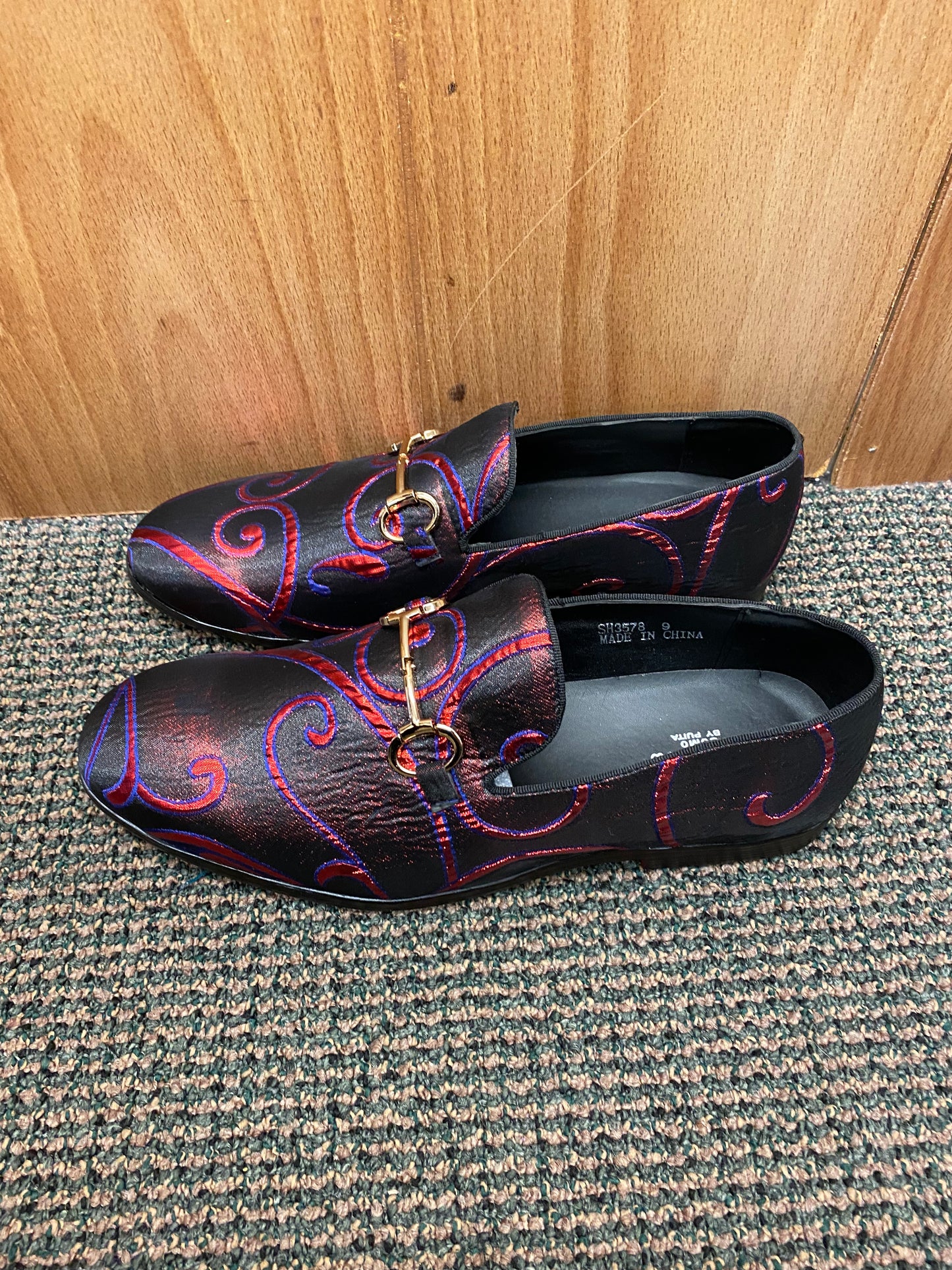 Successos Navy/Red swirl print red bottom slip-on dress shoes sizes 7-15