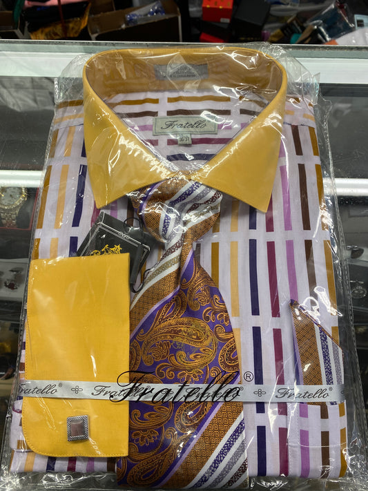 Fratello Yellow French Cuff Dress Shirt 18.5 36/47