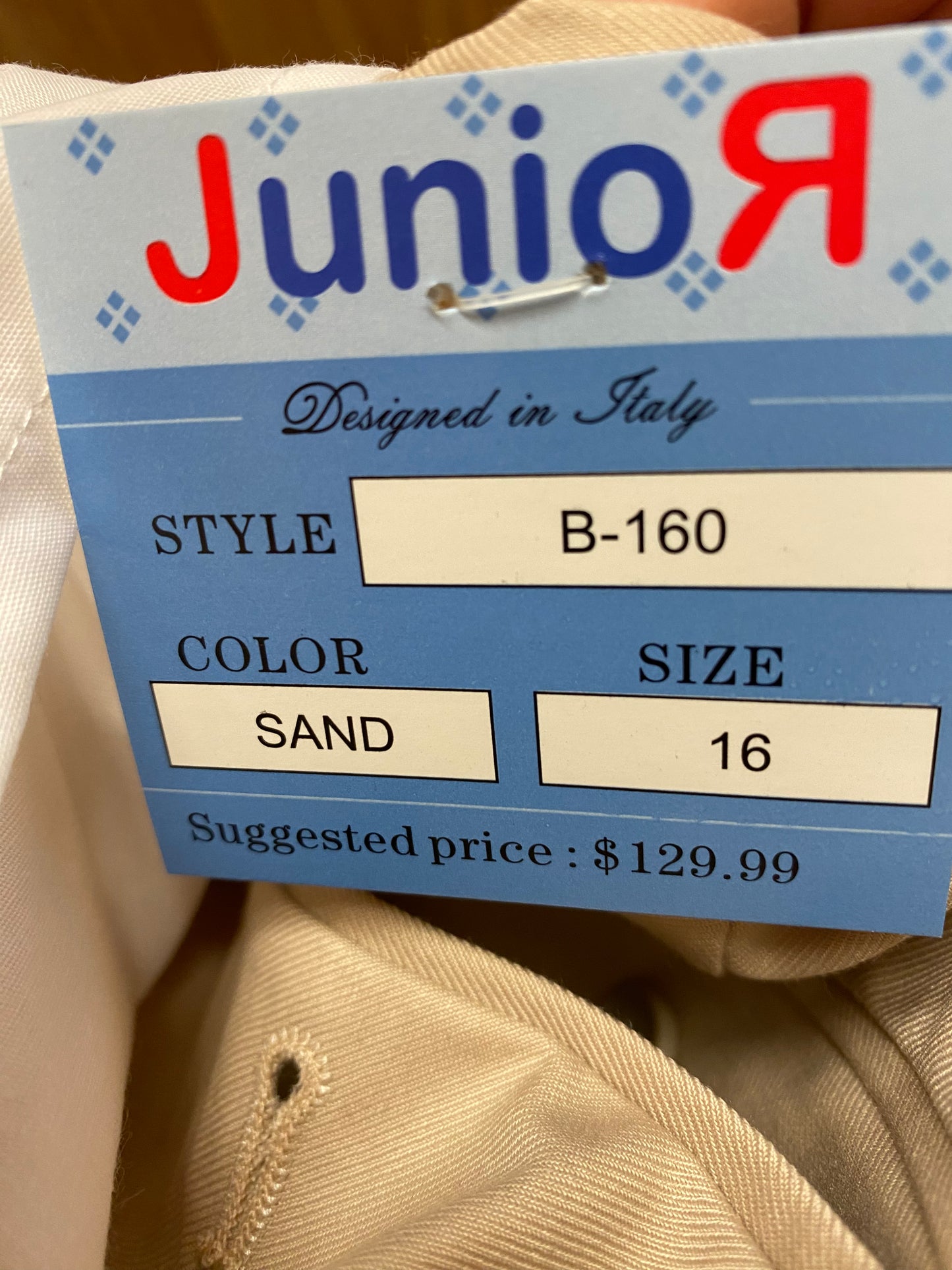 Junior Sand/Tan color Size 16 Vest and Pants Set