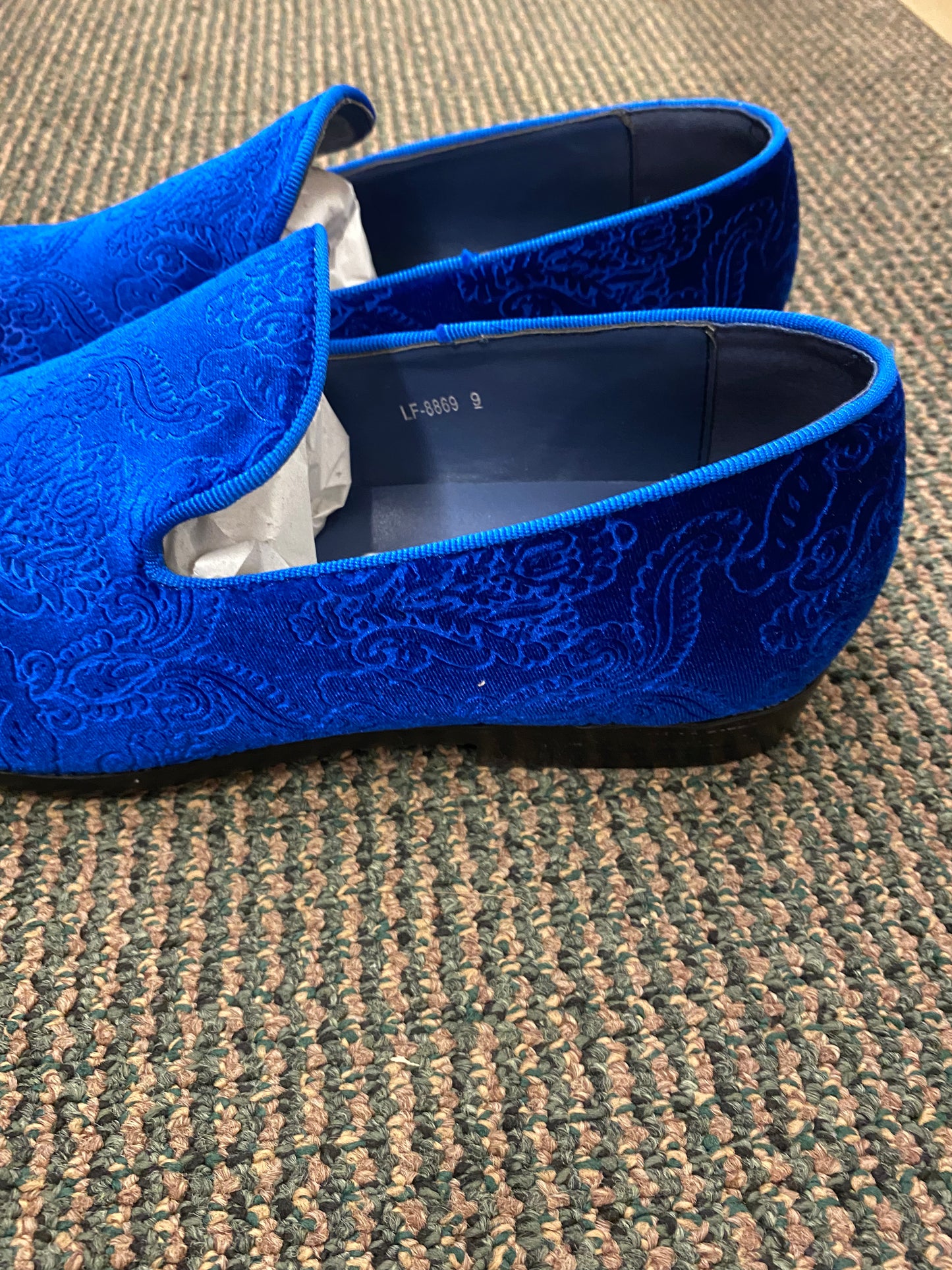 Royal Shoes Royal Blue Paisley Slip-on Men’s Smoking Slippers Red Bottom Dress Shoes Sizes 8-13