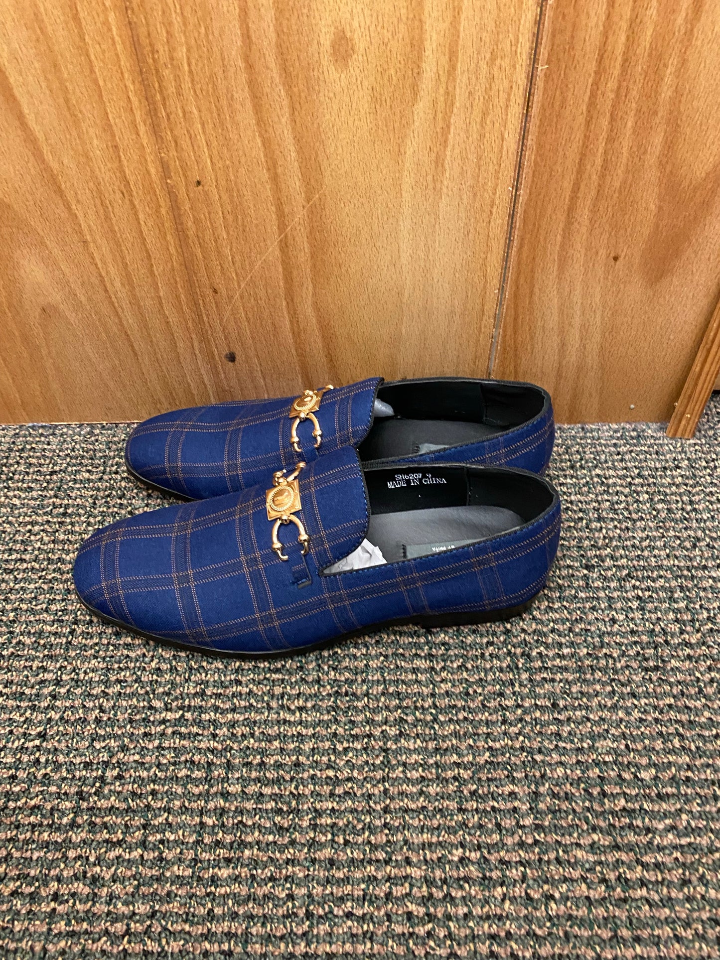 Success Navy/Gold Plaid Smoking Slippers/ Dress Shoes