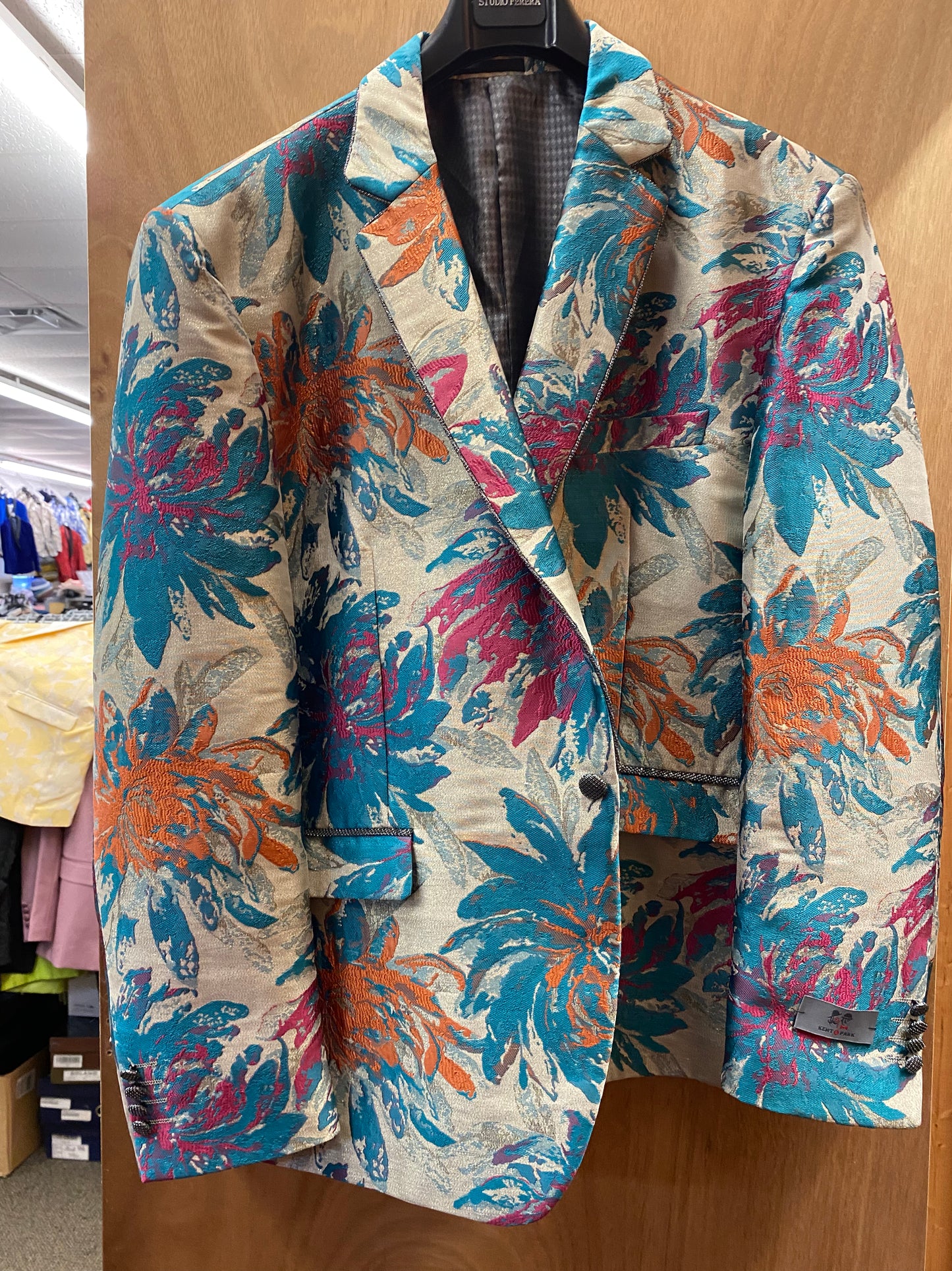 Kent & Park Teal Blue Floral Print Blazer